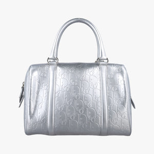 Pre-owned Christian Dior Ultimate Trotter pattern Silver Patent  handbag | stylenewstar
