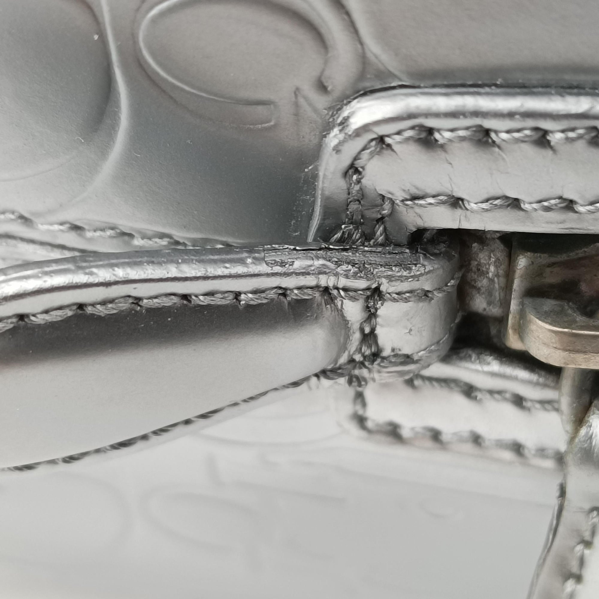 Pre-owned Christian Dior Ultimate Trotter pattern Silver Patent  handbag | stylenewstar