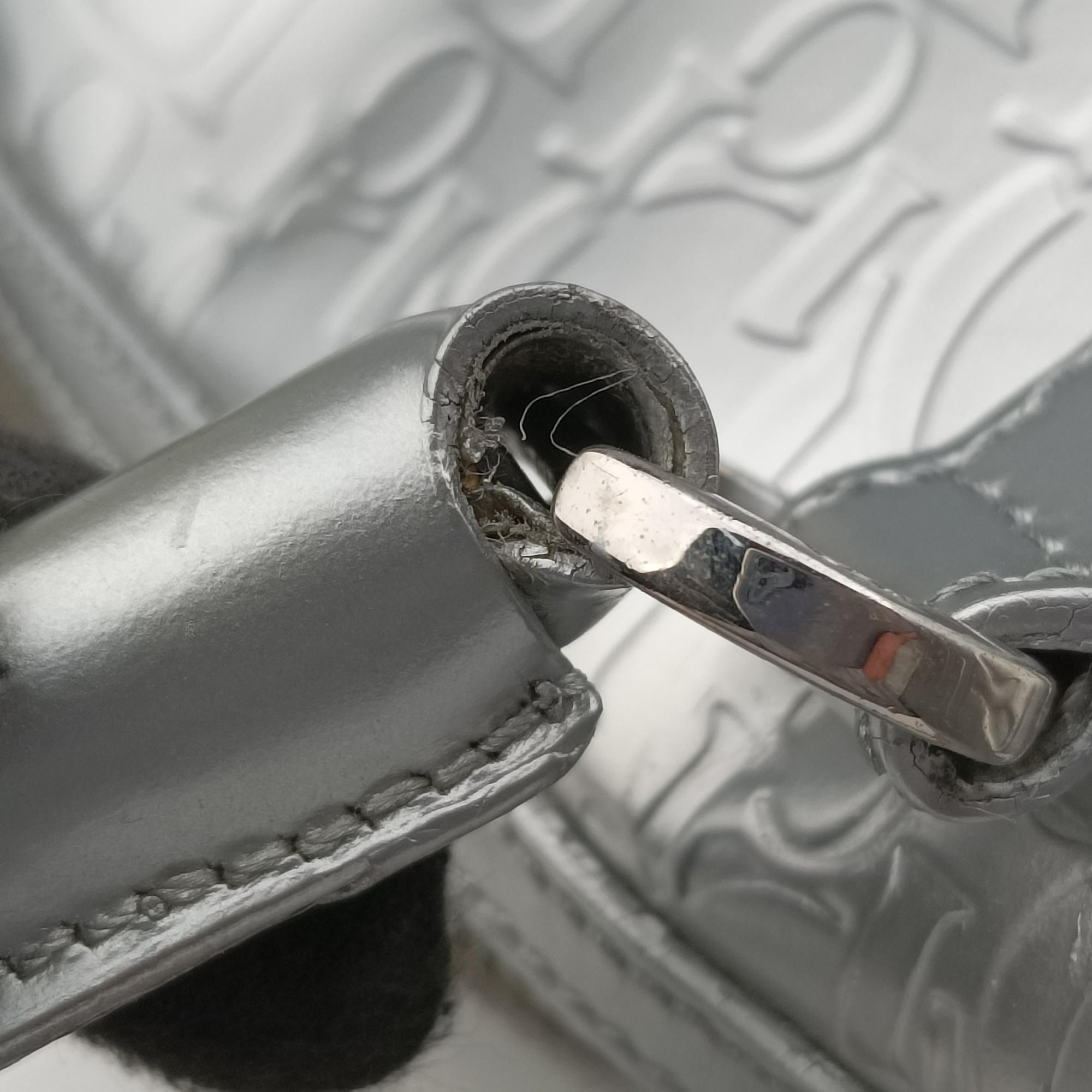 Pre-owned Christian Dior Ultimate Trotter pattern Silver Patent  handbag | stylenewstar