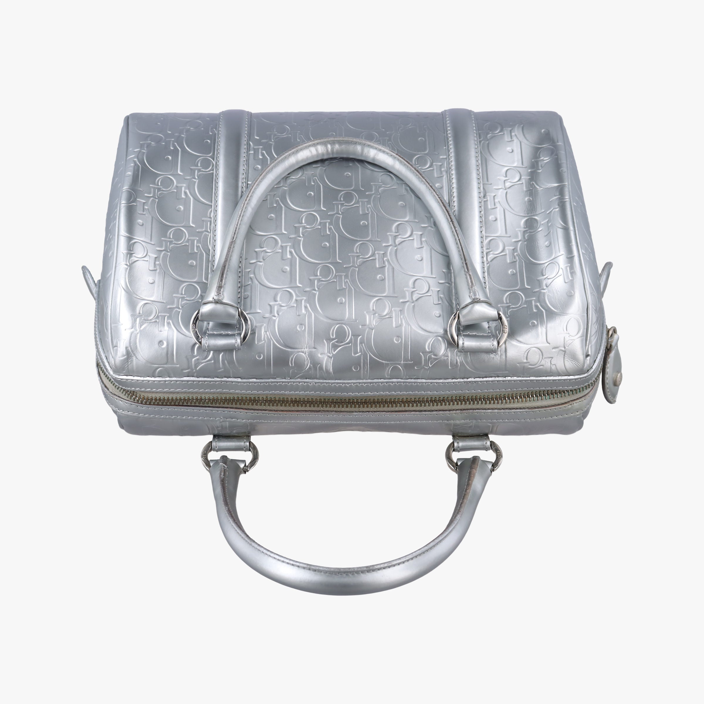 Pre-owned Christian Dior Ultimate Trotter pattern Silver Patent  handbag | stylenewstar
