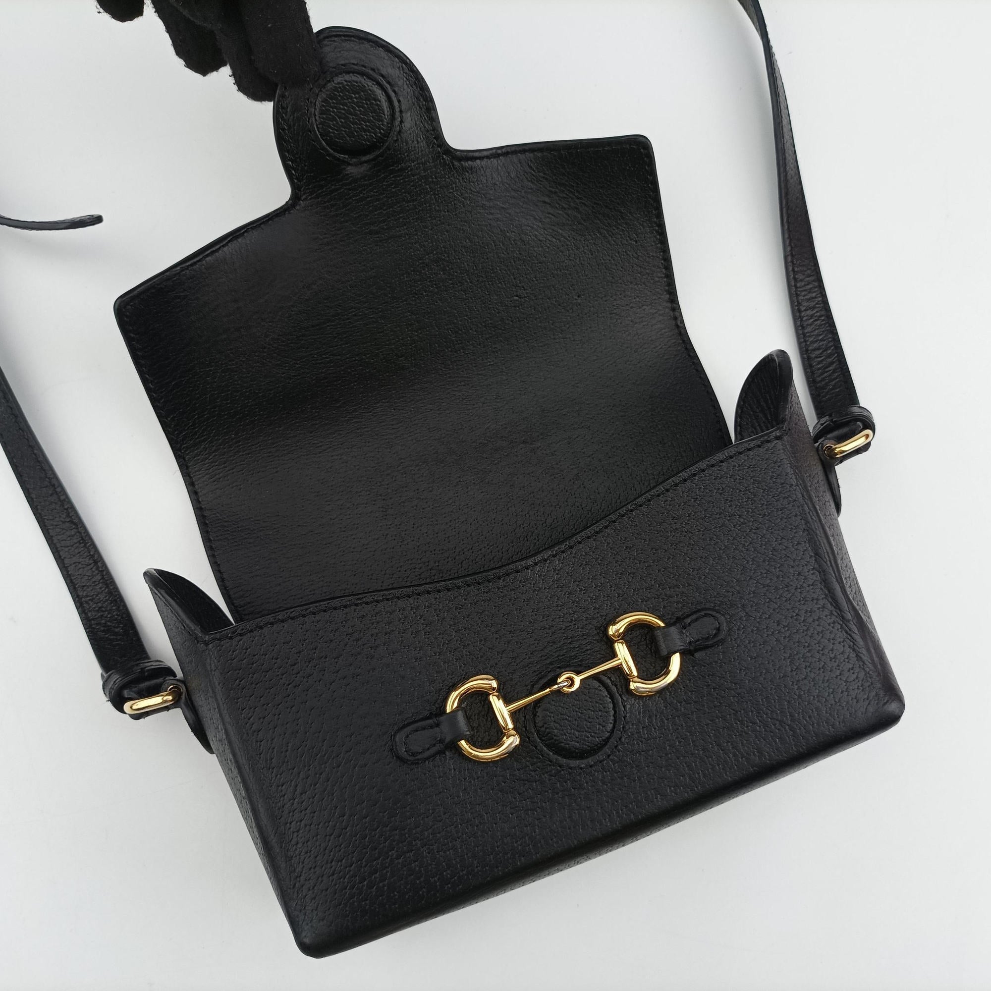 Pre-owned Gucci Horsebit 1955 Black Leather 732314 shoulderbag | stylenewstar