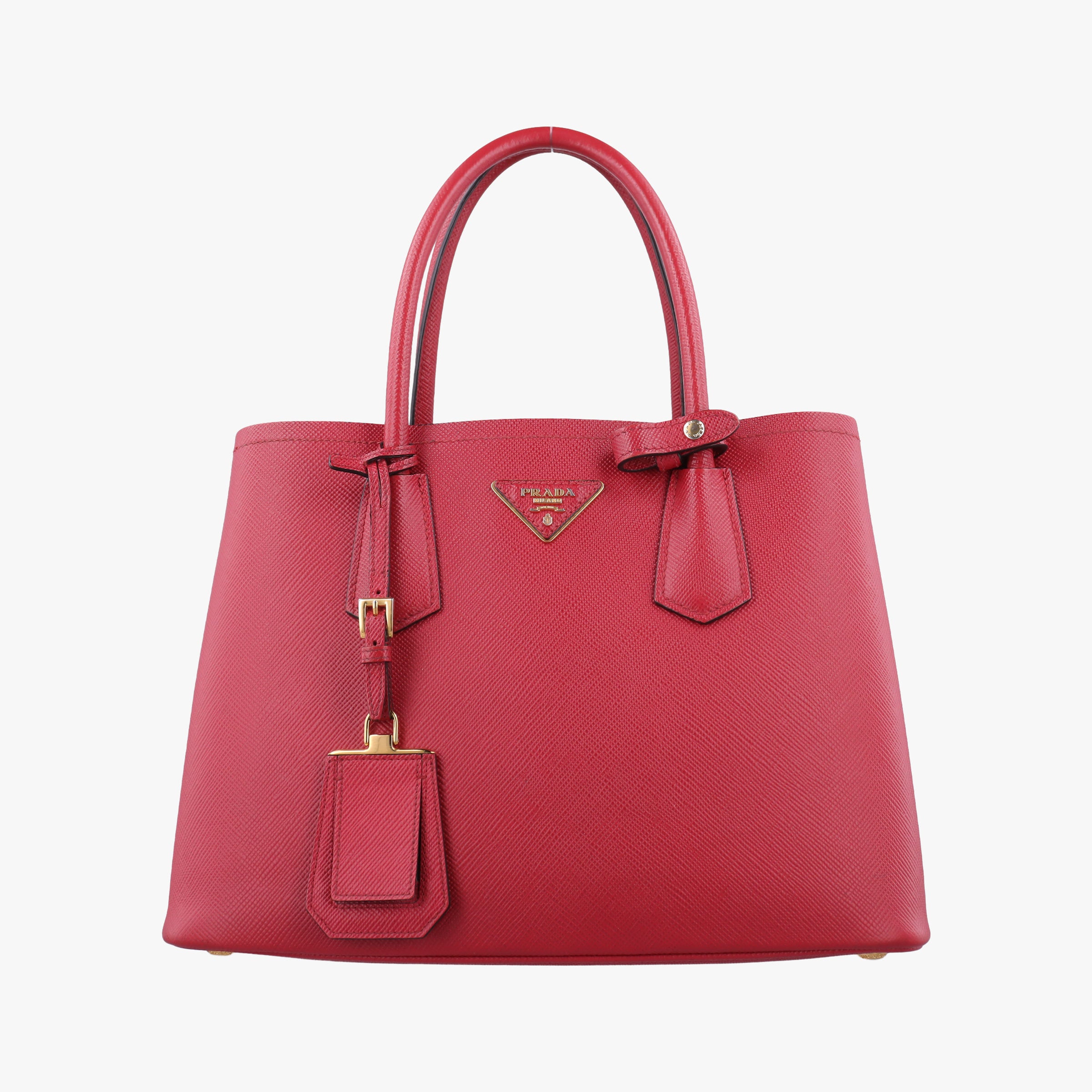 Pre-owned Prada Double Cuir Red SAFFIANO Leather B2756T handbag | stylenewstar