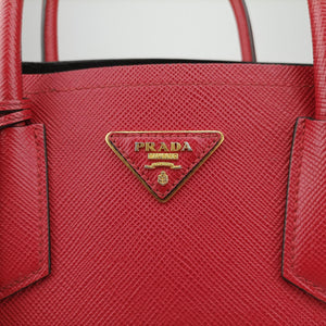 Pre-owned Prada Double Cuir Red SAFFIANO Leather B2756T handbag | stylenewstar