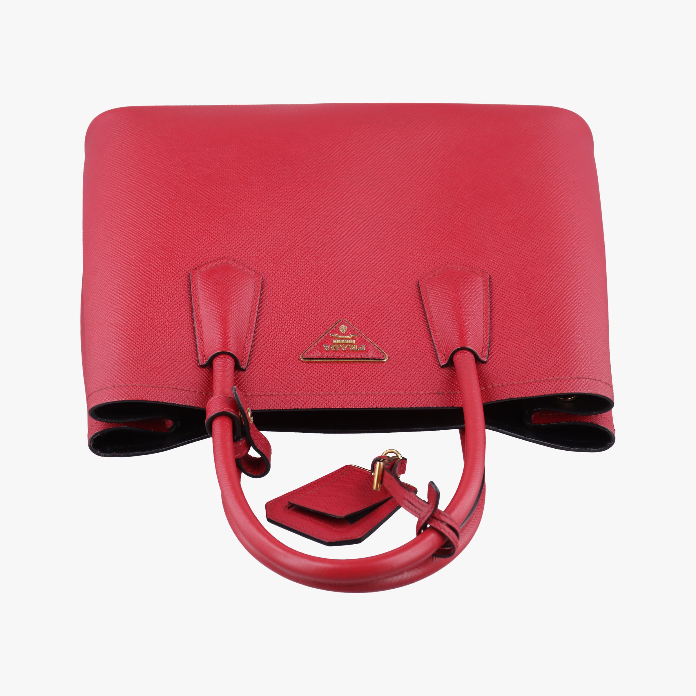 Pre-owned Prada Double Cuir Red SAFFIANO Leather B2756T handbag | stylenewstar
