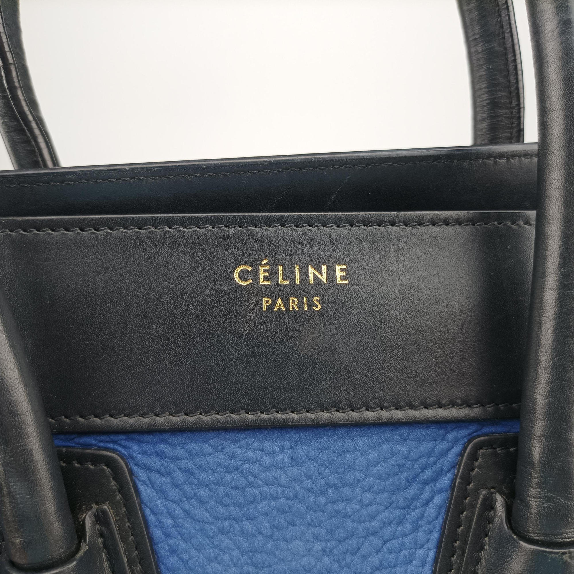 Secondhand Celine Luggage Micro shopper Blue×black Leather  handbag | stylenewstar