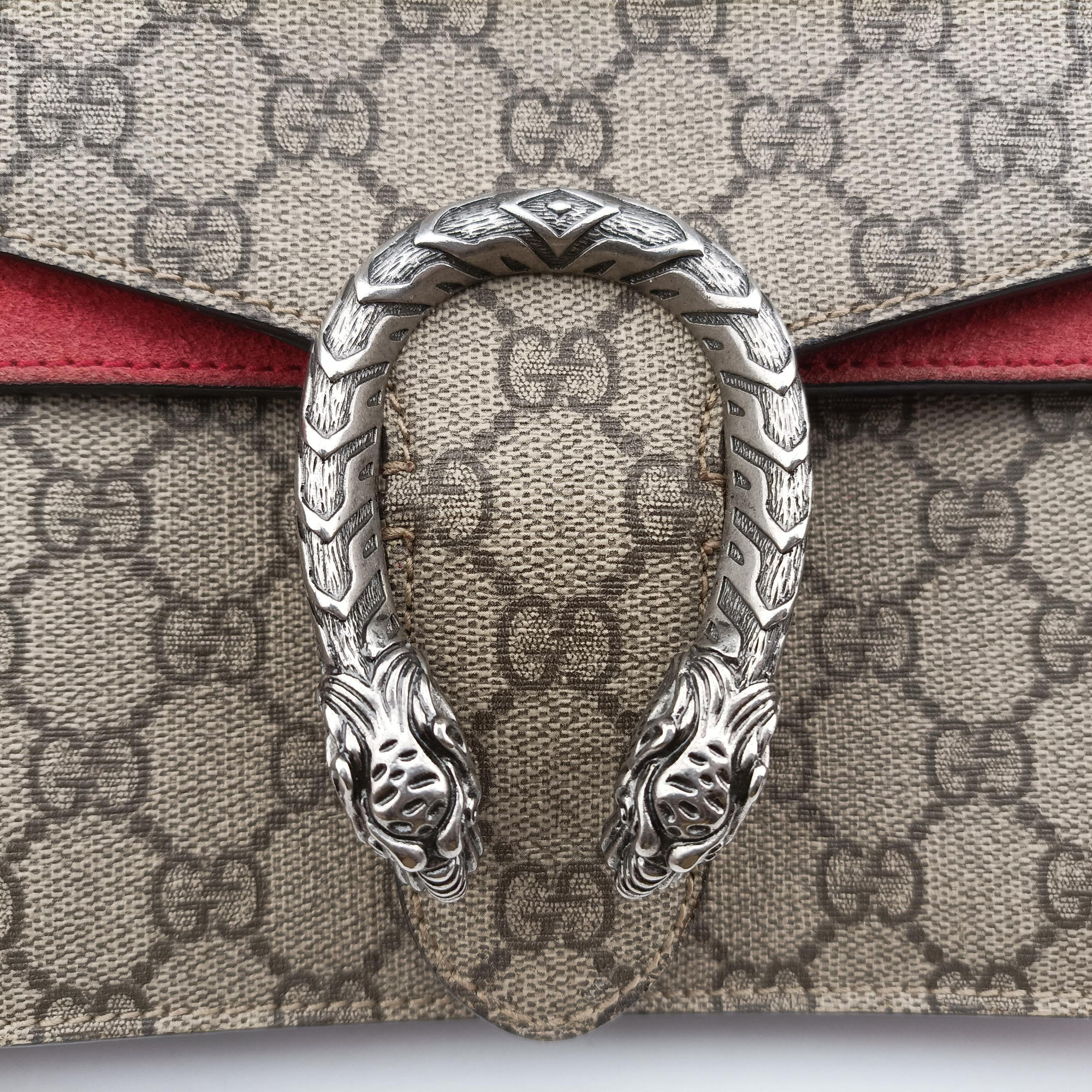 Pre-owned Gucci Dionysus beige×red PVC coated canvas× suede 400249 shoulderbag | stylenewstar