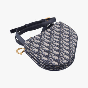 Pre-owned Christian Dior Saddle Navy×gray Jacquard  shoulderbag | stylenewstar