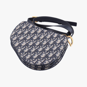 Pre-owned Christian Dior Saddle Navy×gray Jacquard  shoulderbag | stylenewstar
