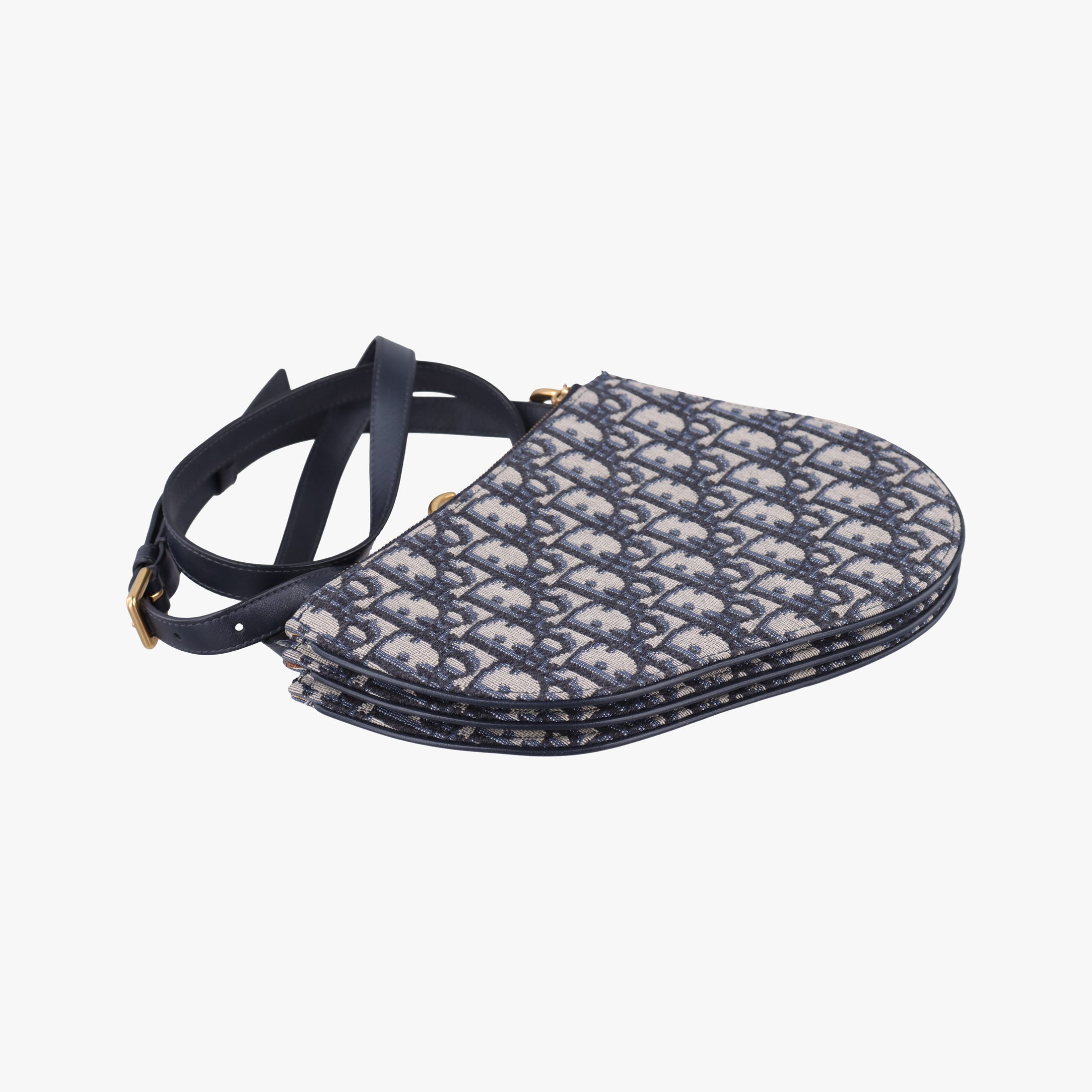 Pre-owned Christian Dior Saddle Navy×gray Jacquard  shoulderbag | stylenewstar