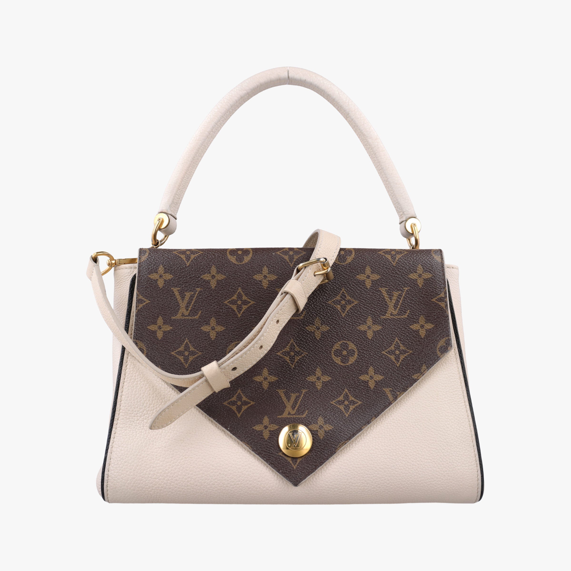 Pre-owned Louis Vuitton Double V Bag Brown  × Creme Monogram Canvas × Grained Leather M54155 shoulderbag | stylenewstar