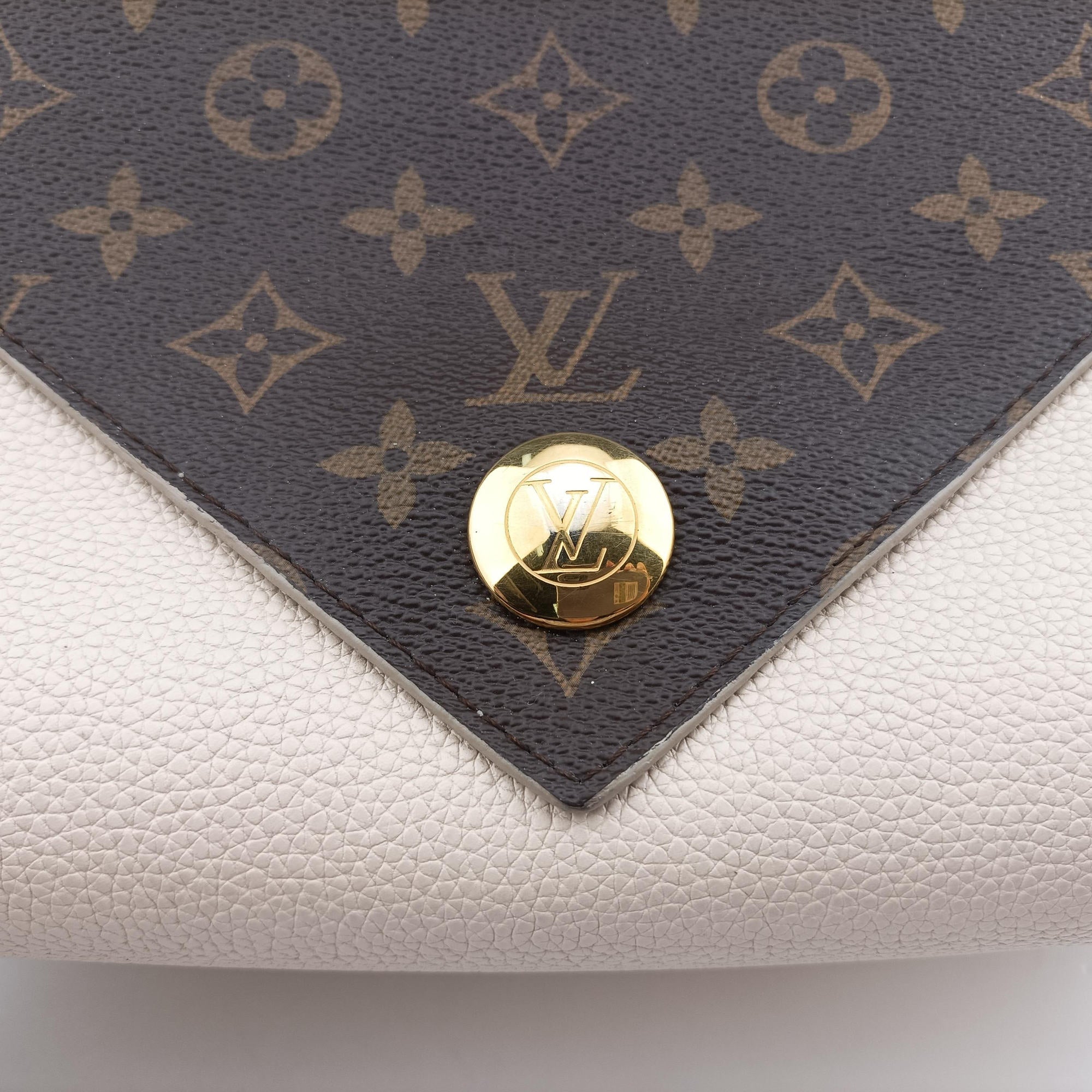 Pre-owned Louis Vuitton Double V Bag Brown  × Creme Monogram Canvas × Grained Leather M54155 shoulderbag | stylenewstar