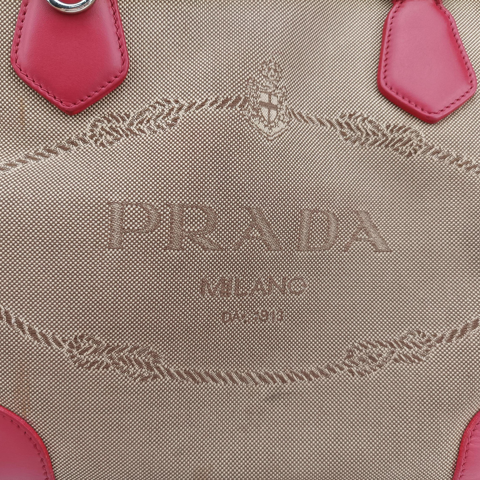 Pre-owned Prada logo jacquard khaki×red Fabric × leather  shoulderbag | stylenewstar