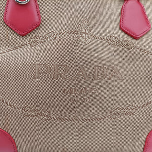 Pre-owned Prada logo jacquard khaki×red Fabric × leather  shoulderbag | stylenewstar