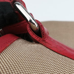 Pre-owned Prada logo jacquard khaki×red Fabric × leather  shoulderbag | stylenewstar
