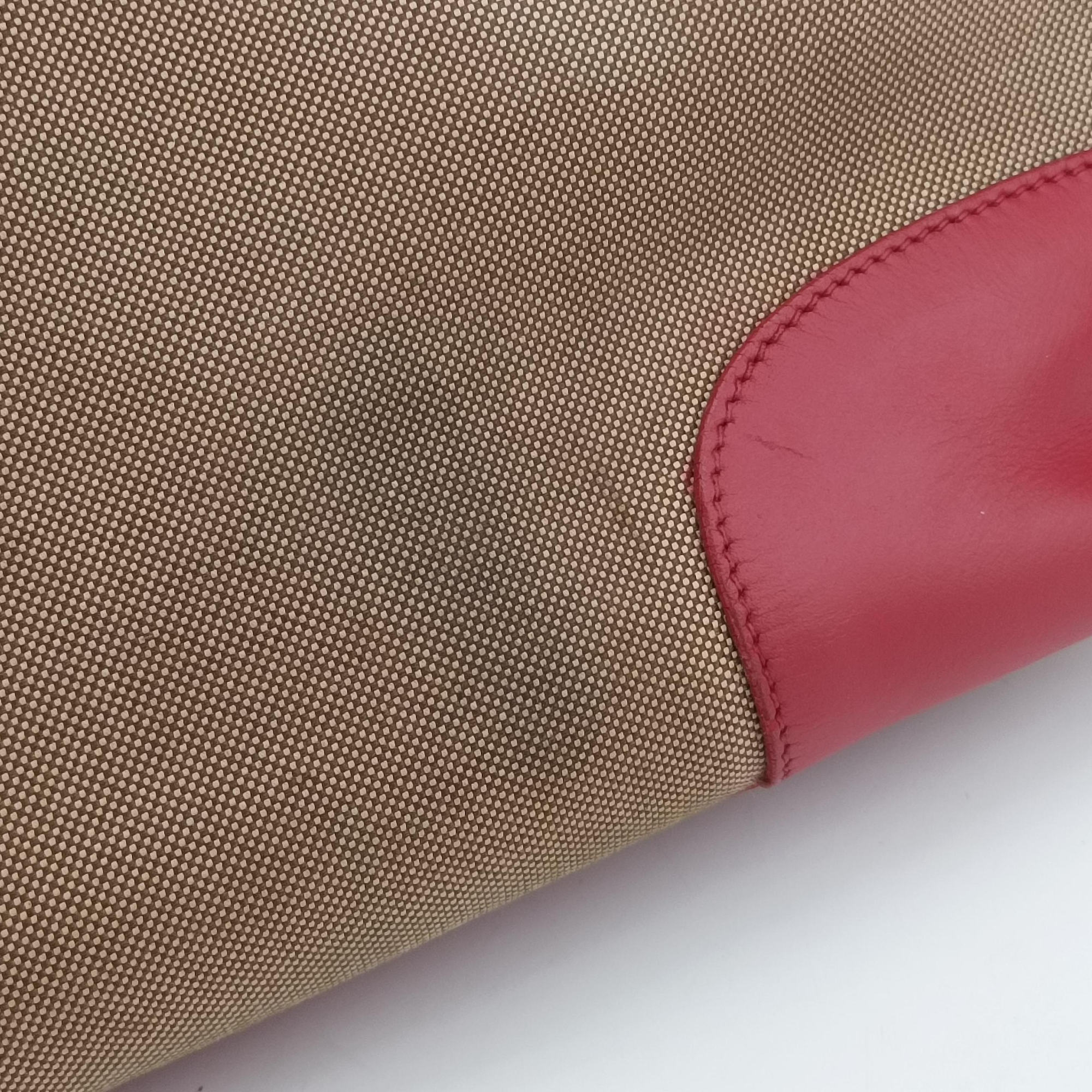 Pre-owned Prada logo jacquard khaki×red Fabric × leather  shoulderbag | stylenewstar