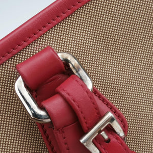 Pre-owned Prada logo jacquard khaki×red Fabric × leather  shoulderbag | stylenewstar