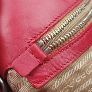 Pre-owned Prada logo jacquard khaki×red Fabric × leather  shoulderbag | stylenewstar