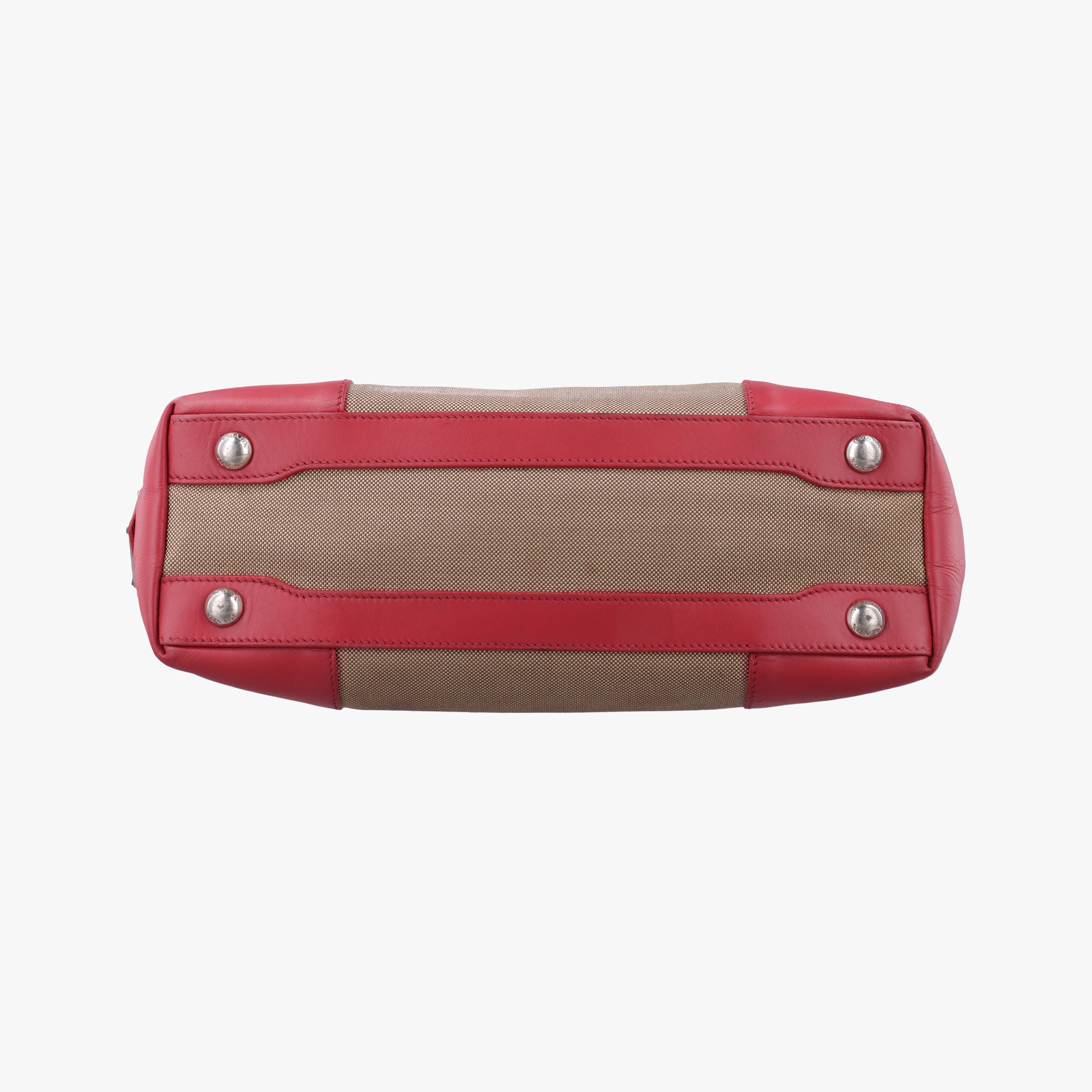 Pre-owned Prada logo jacquard khaki×red Fabric × leather  shoulderbag | stylenewstar