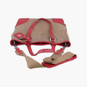 Pre-owned Prada logo jacquard khaki×red Fabric × leather  shoulderbag | stylenewstar