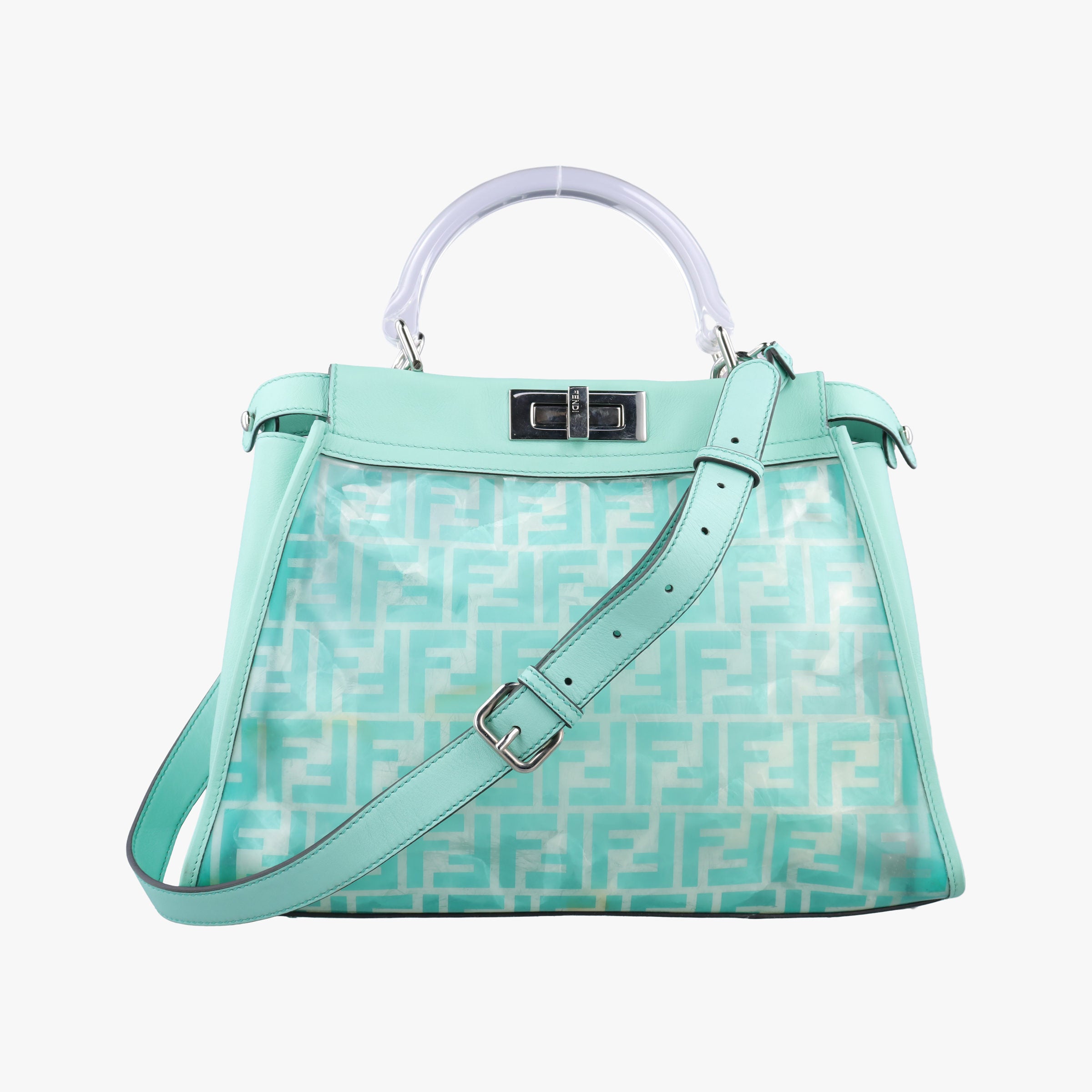 Secondhand Fendi PEEKABOO Green Clear PVC× Leather 8BN290 shoulderbag | stylenewstar