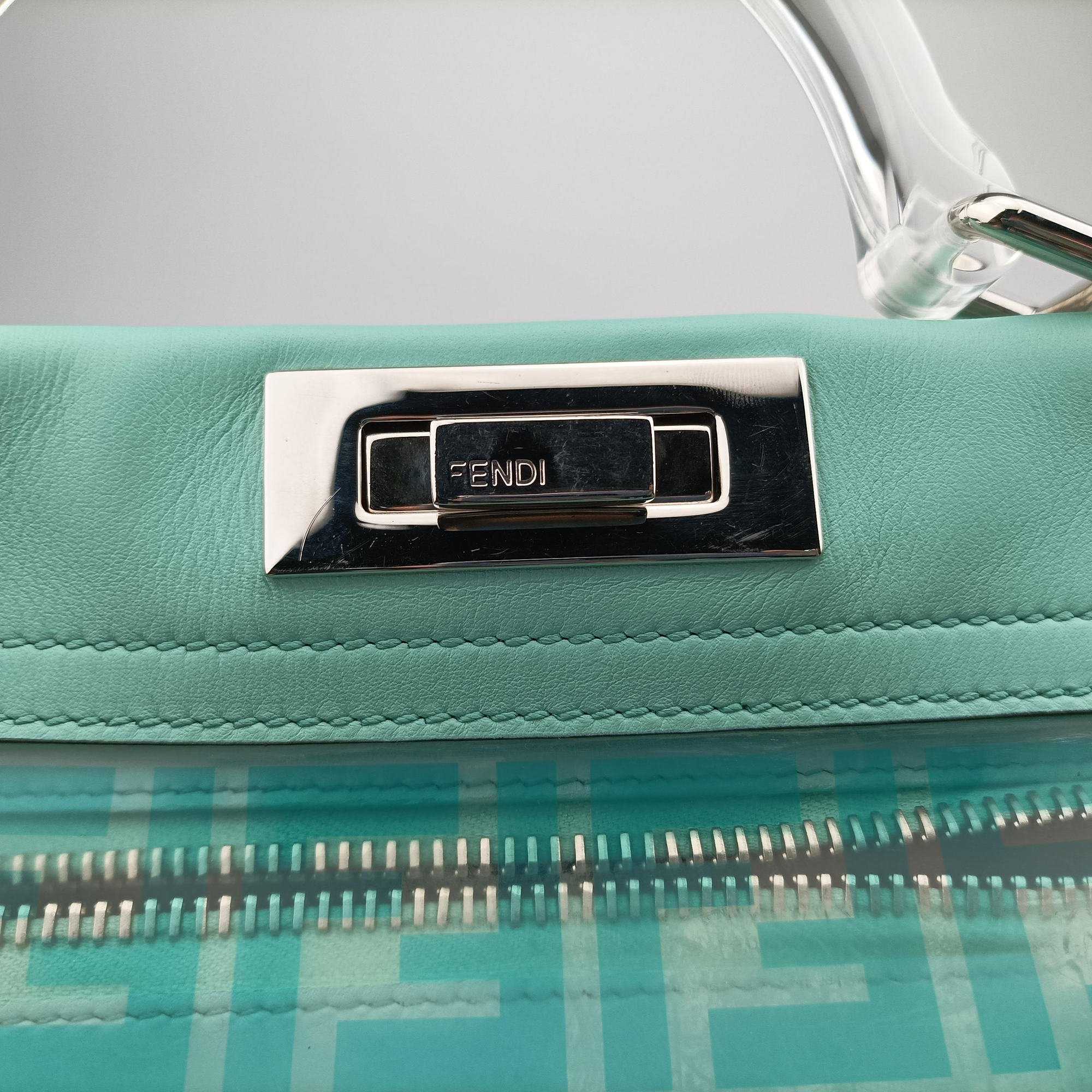 Secondhand Fendi PEEKABOO Green Clear PVC× Leather 8BN290 shoulderbag | stylenewstar