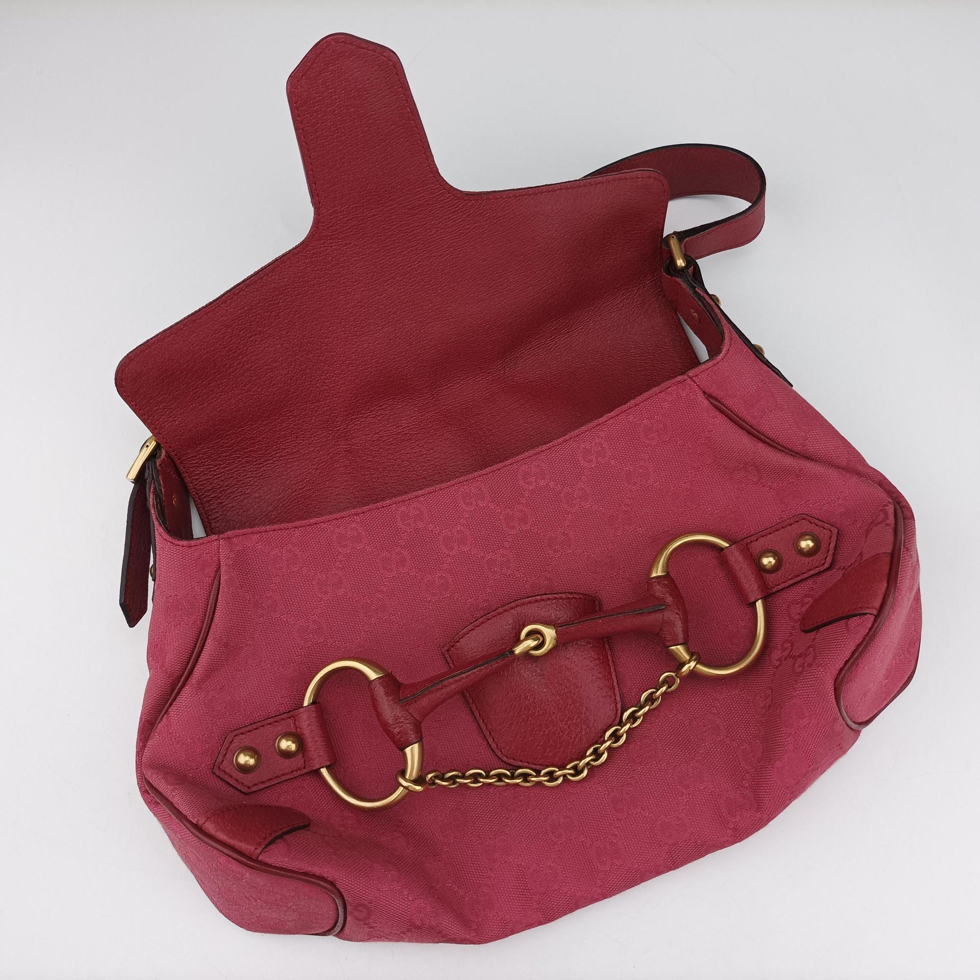 Pre-owned Gucci Horsebit Pink canvas×Leather 114915 shoulderbag | stylenewstar