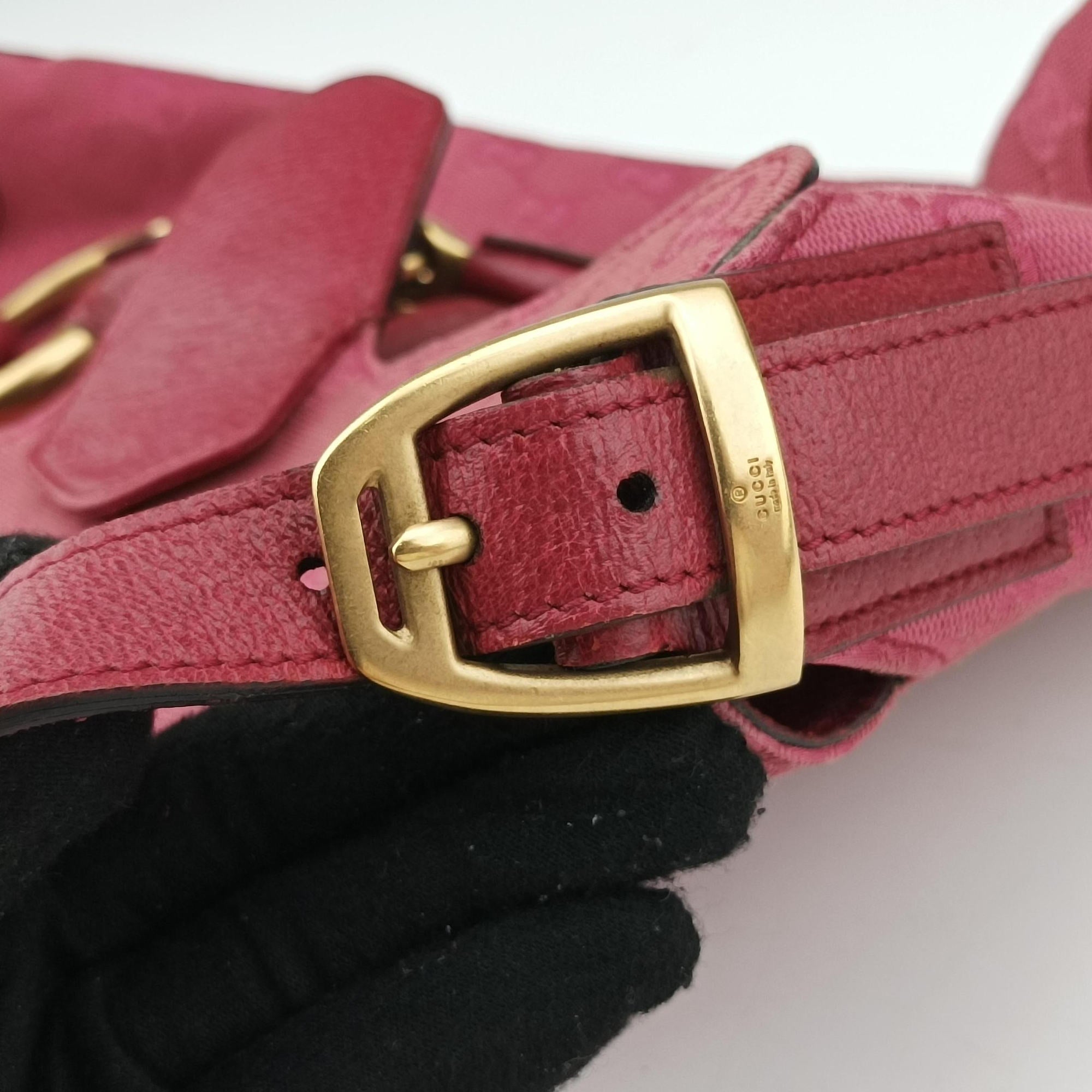Pre-owned Gucci Horsebit Pink canvas×Leather 114915 shoulderbag | stylenewstar