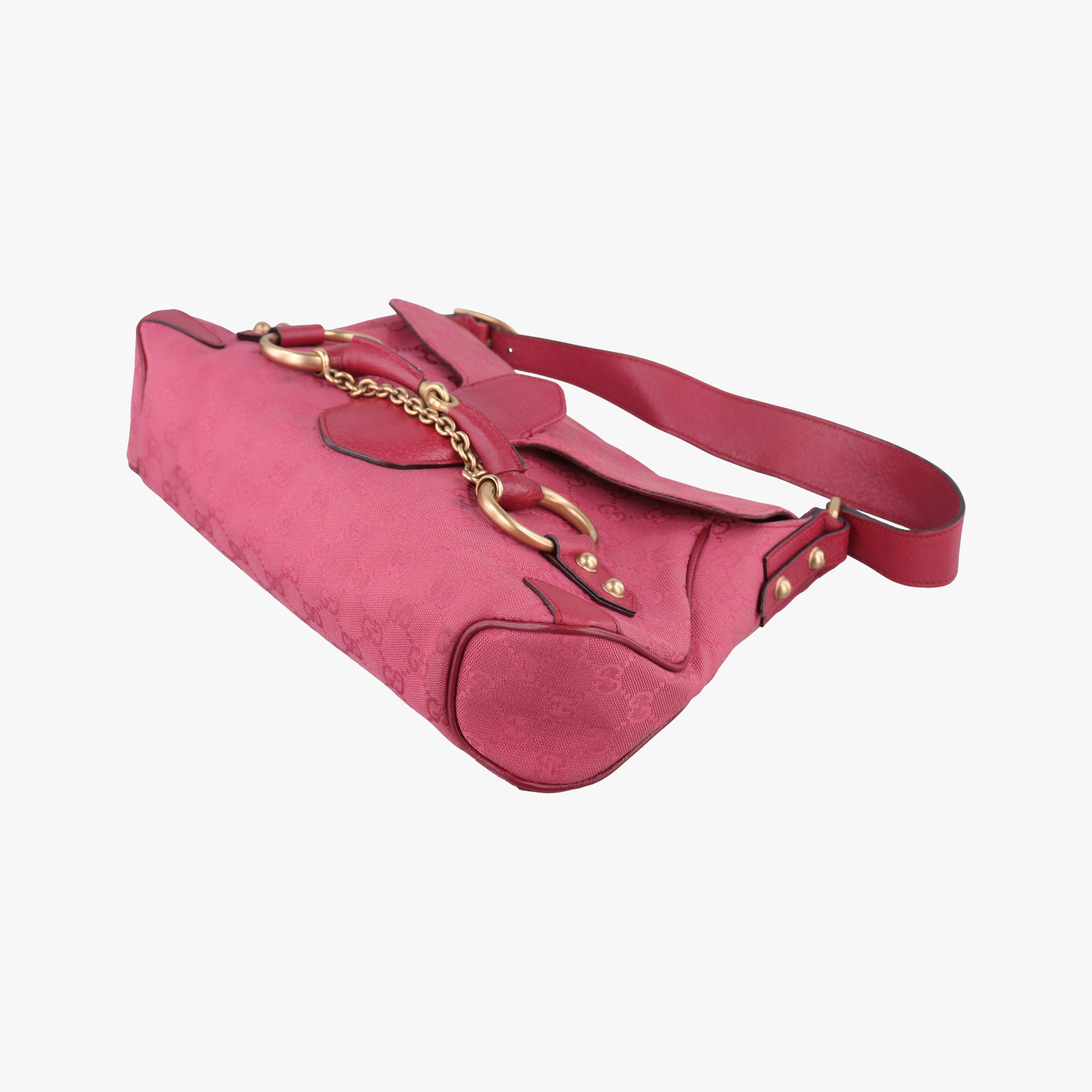 Pre-owned Gucci Horsebit Pink canvas×Leather 114915 shoulderbag | stylenewstar
