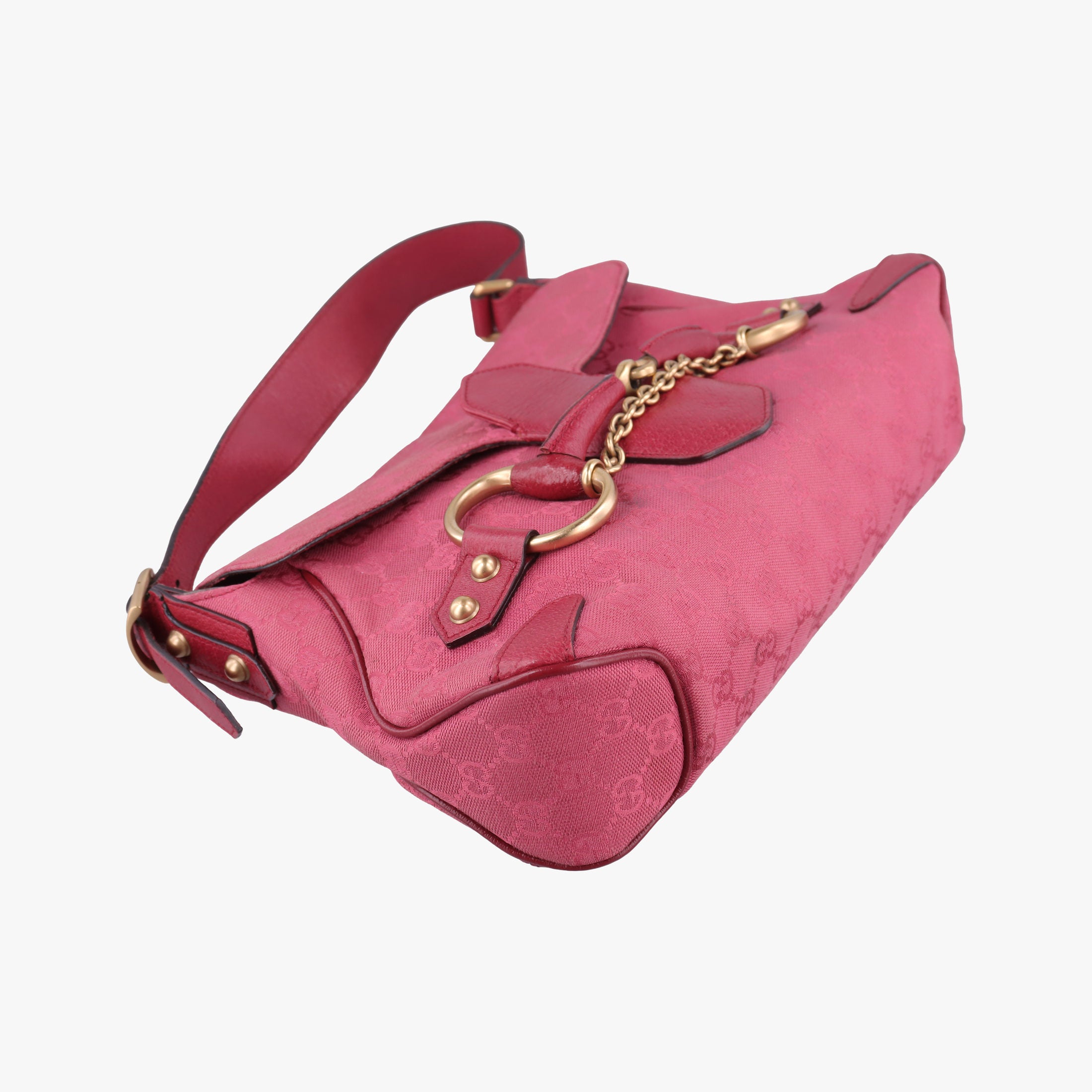Pre-owned Gucci Horsebit Pink canvas×Leather 114915 shoulderbag | stylenewstar
