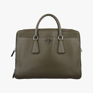 Secondhand Prada Business Briefcase Green Leather 2VE368 handbag | stylenewstar