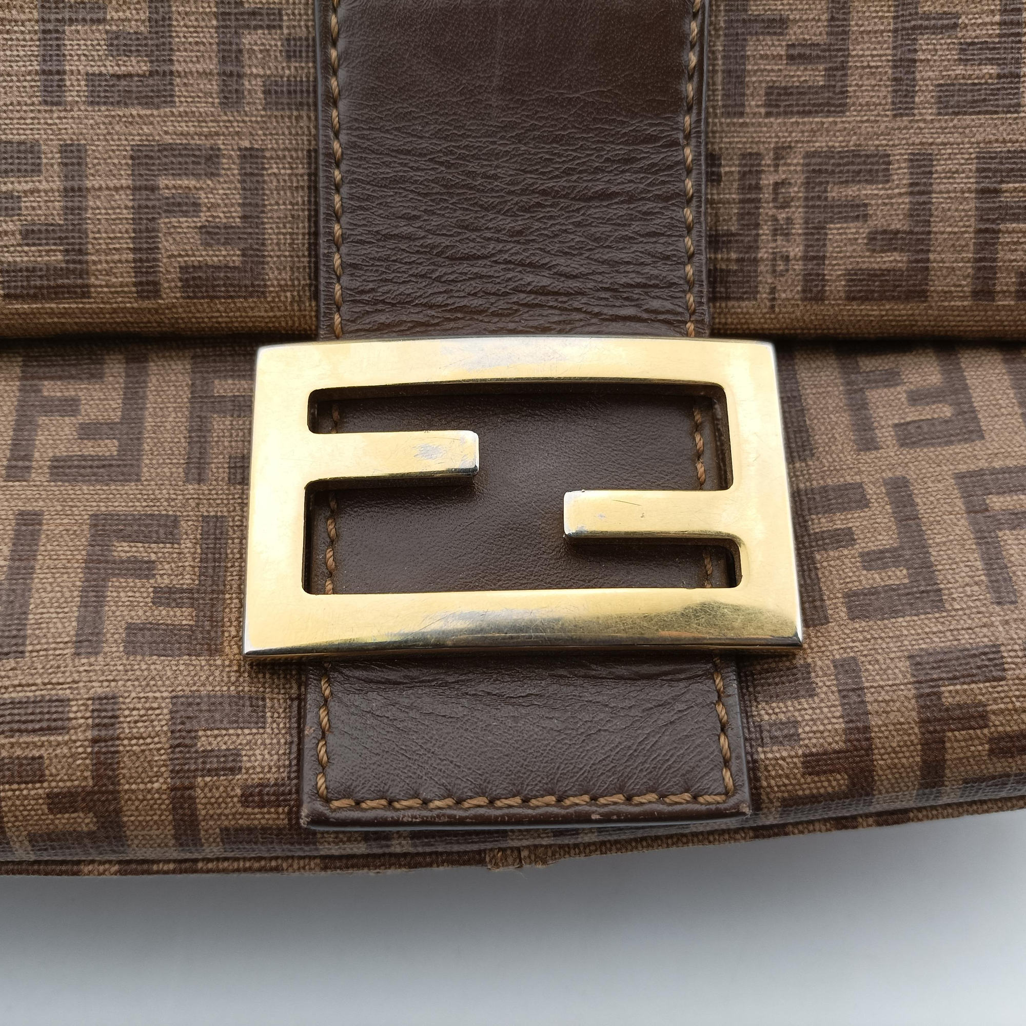Pre-owned Fendi Baguette Zucchino Brown PVC coated canvas 8BR001 handbag | stylenewstar