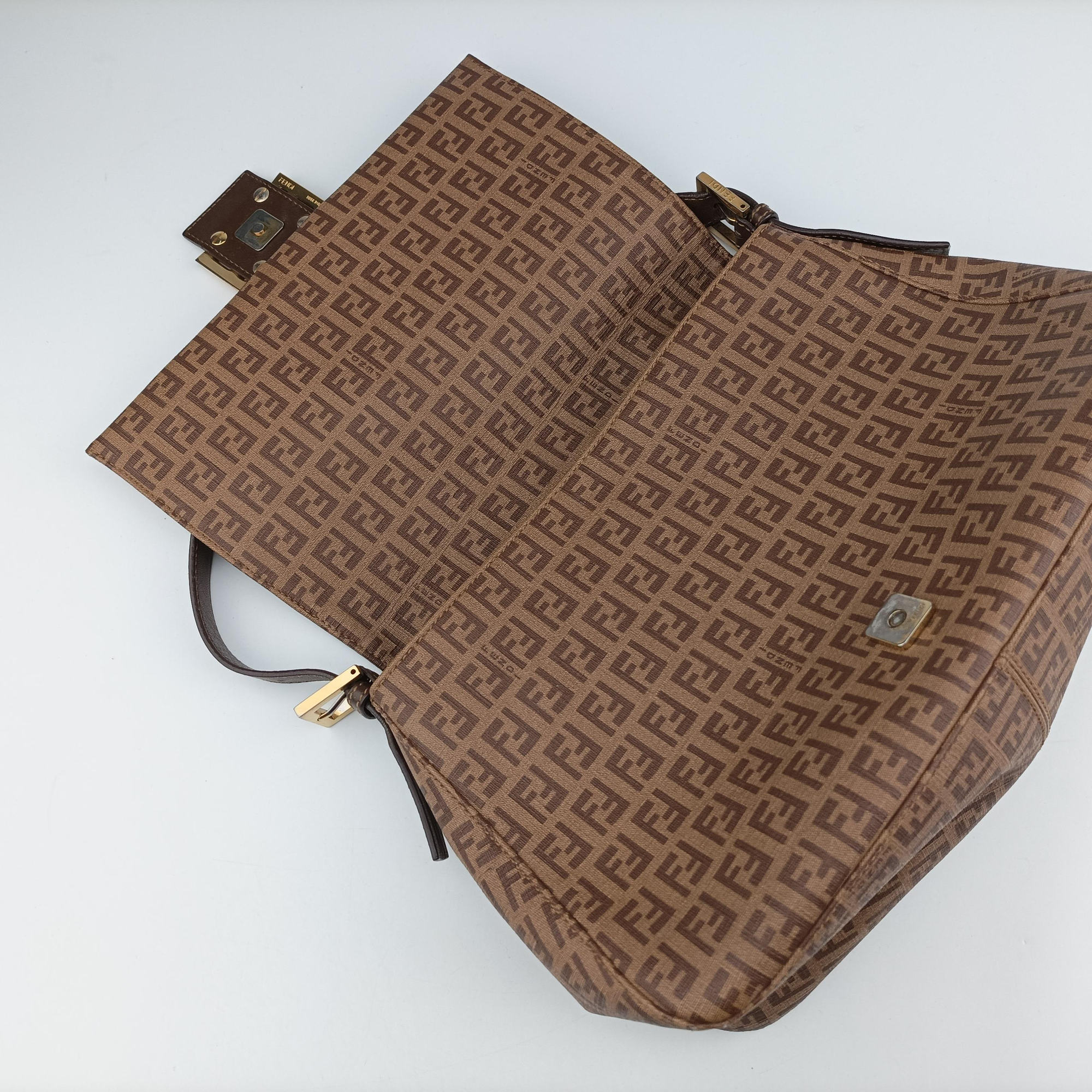 Pre-owned Fendi Baguette Zucchino Brown PVC coated canvas 8BR001 handbag | stylenewstar