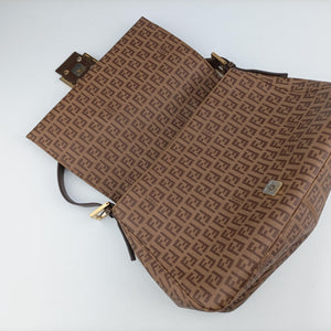 Pre-owned Fendi Baguette Zucchino Brown PVC coated canvas 8BR001 handbag | stylenewstar