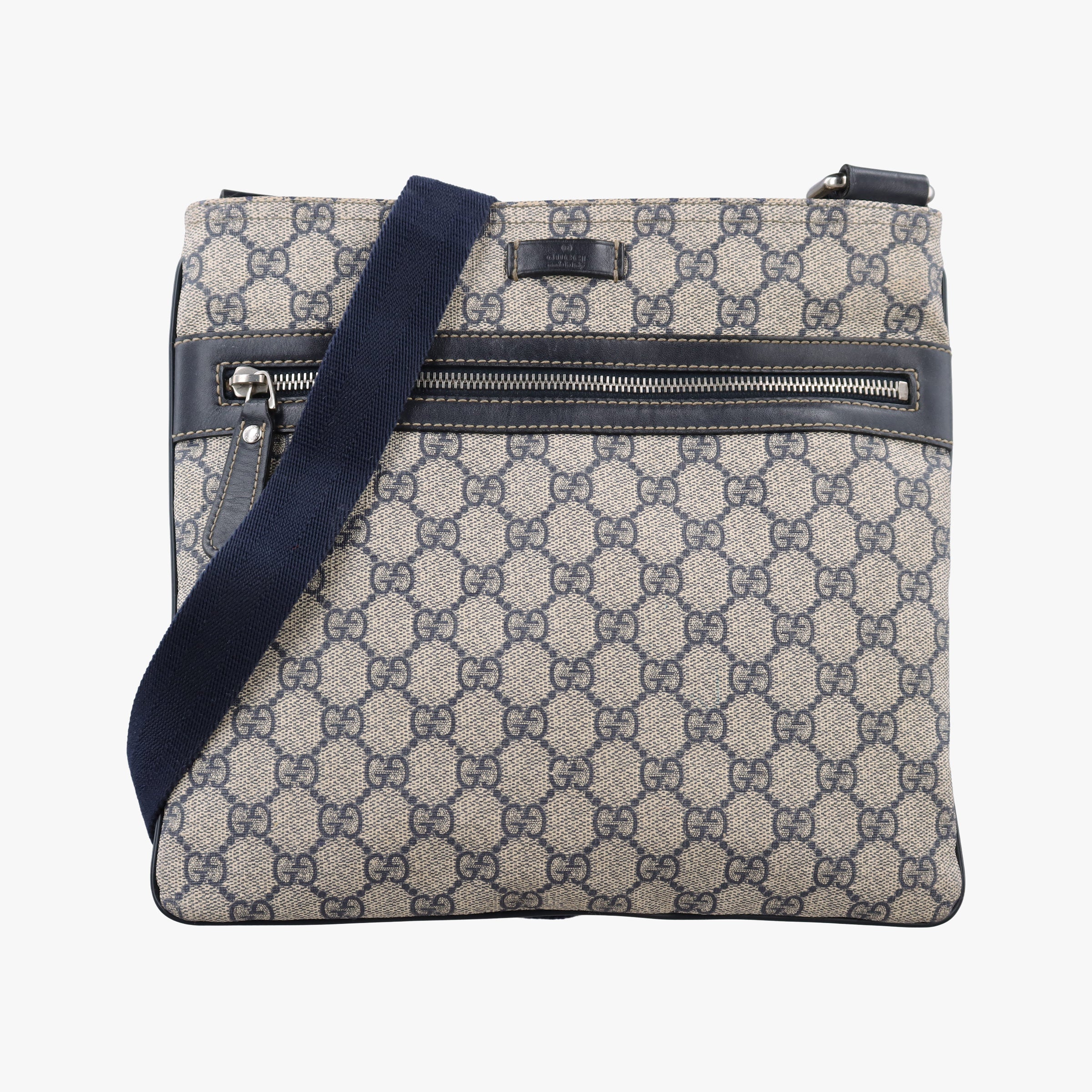 Secondhand Gucci GG Supreme Messenger Beige × Navy PVC coated canvas×leather 295257 shoulderbag | stylenewstar