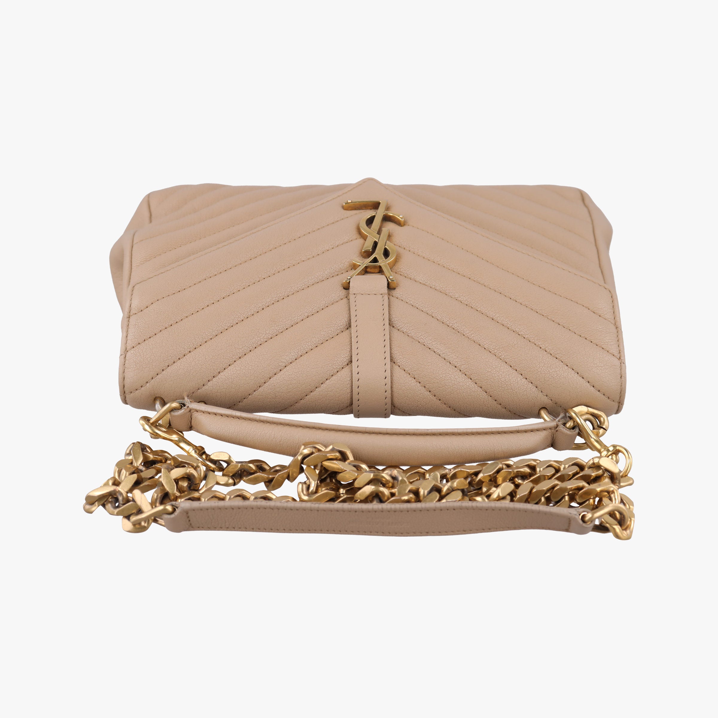 Pre-owned Yves Saint Laurent COLLEGE Beige Leather 600279 shoulderbag | stylenewstar