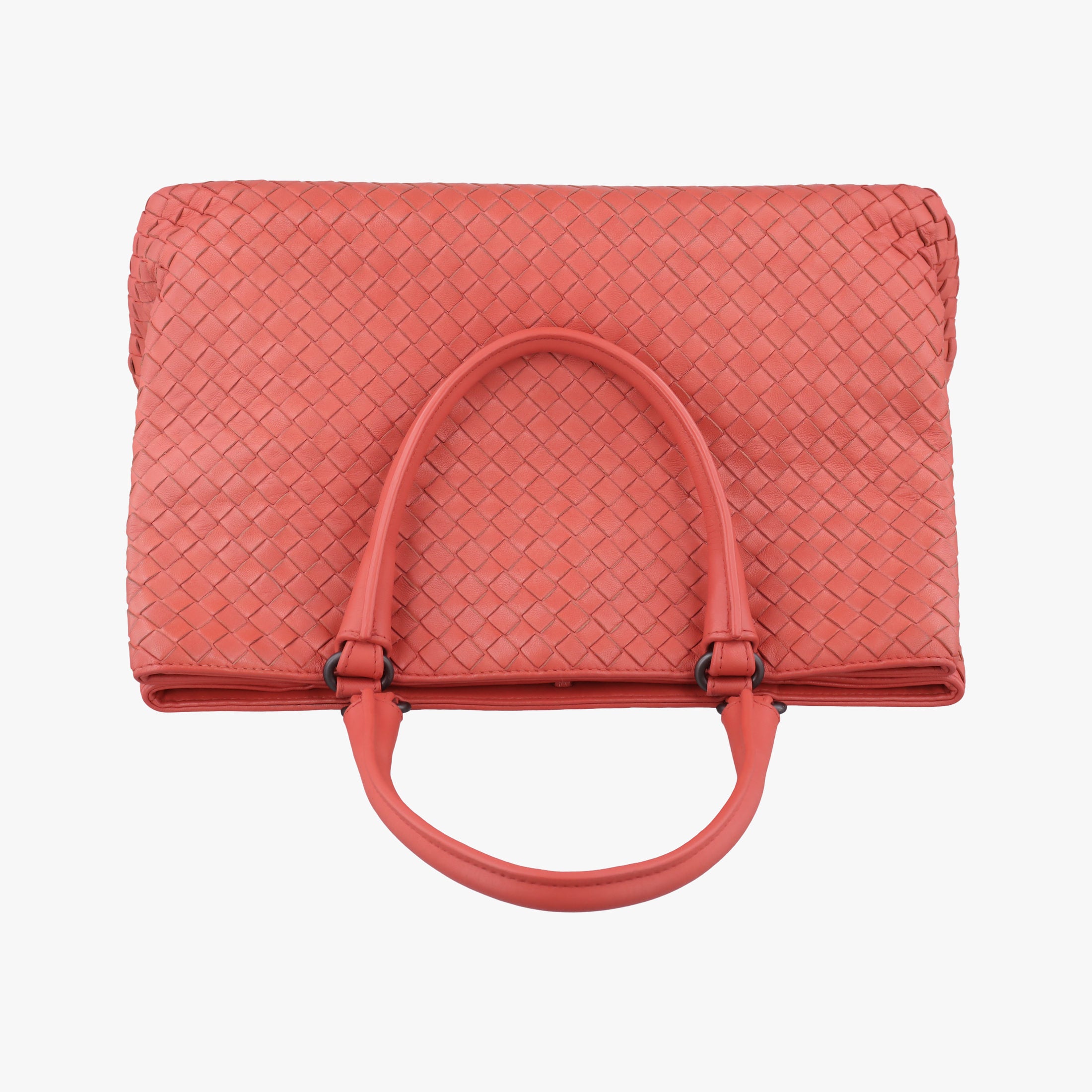 Pre-owned Bottega Veneta Intrecciato Coral red lambskin  handbag | stylenewstar