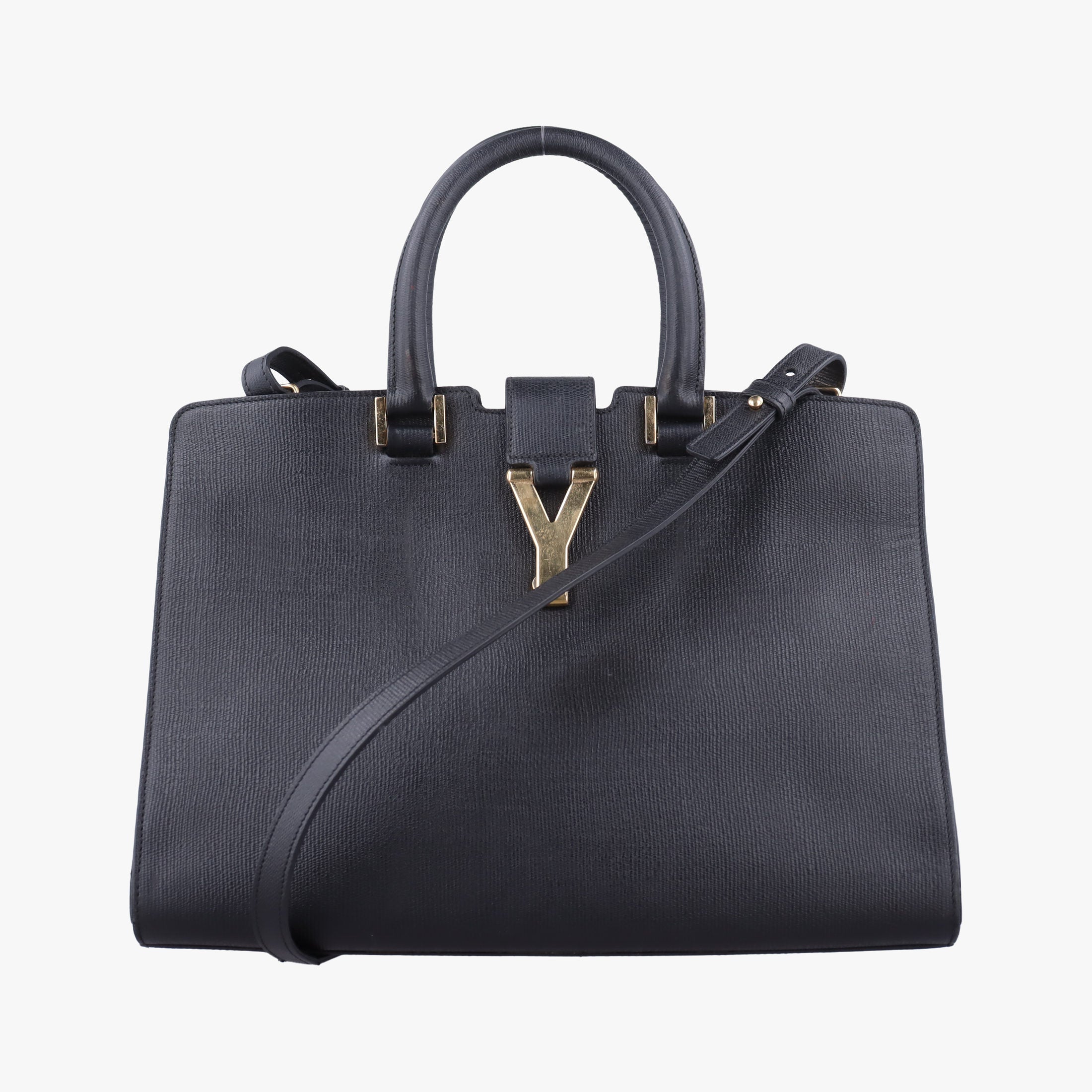 Pre-owned Yves Saint Laurent Y Ligne Petit Cabas Black Leather 370697 shoulderbag | stylenewstar