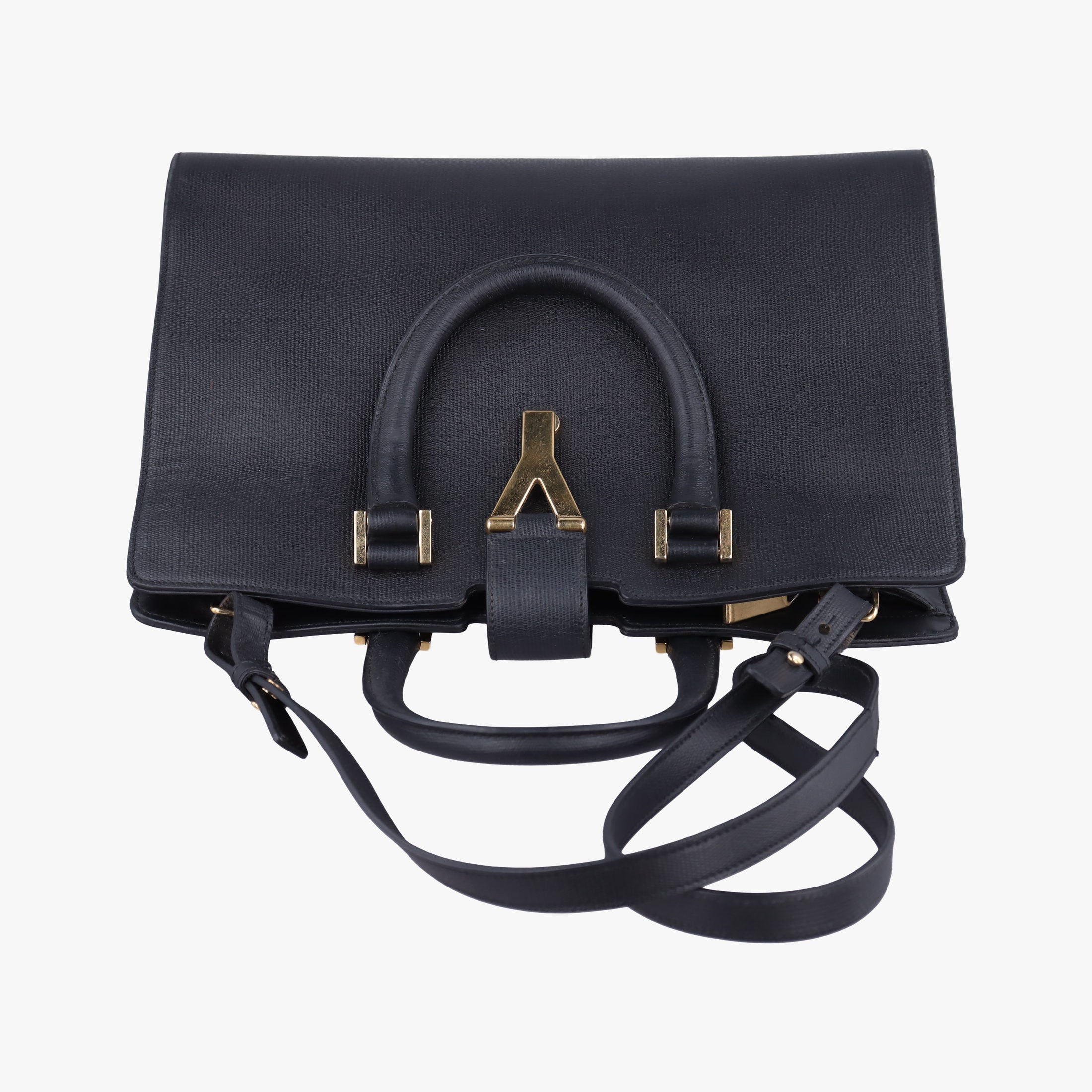 Pre-owned Yves Saint Laurent Y Ligne Petit Cabas Black Leather 370697 shoulderbag | stylenewstar