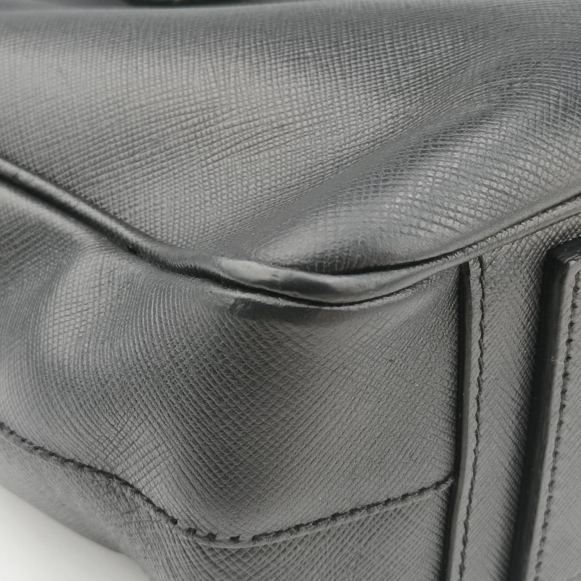 Pre-owned Prada Business Briefcase Black SAFFIANO Leather 2VE011 handbag | stylenewstar