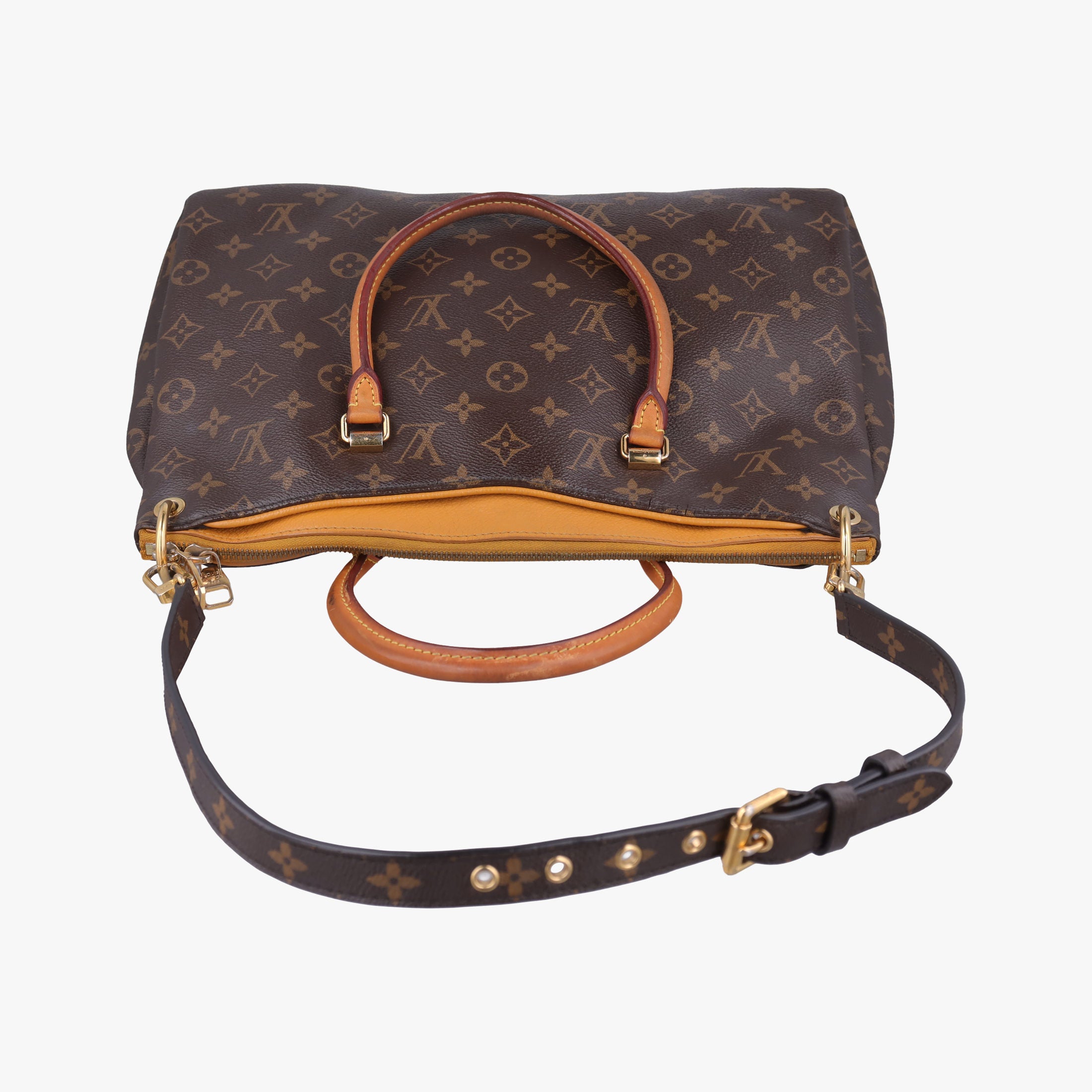 Pre-owned Louis Vuitton PALLAS brown×SAFRAN Monogram Canvas×calf leather M40929 shoulderbag | stylenewstar
