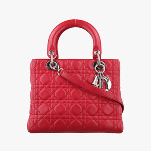 Pre-owned Christian Dior Lady Dior Red lambskin  shoulderbag | stylenewstar