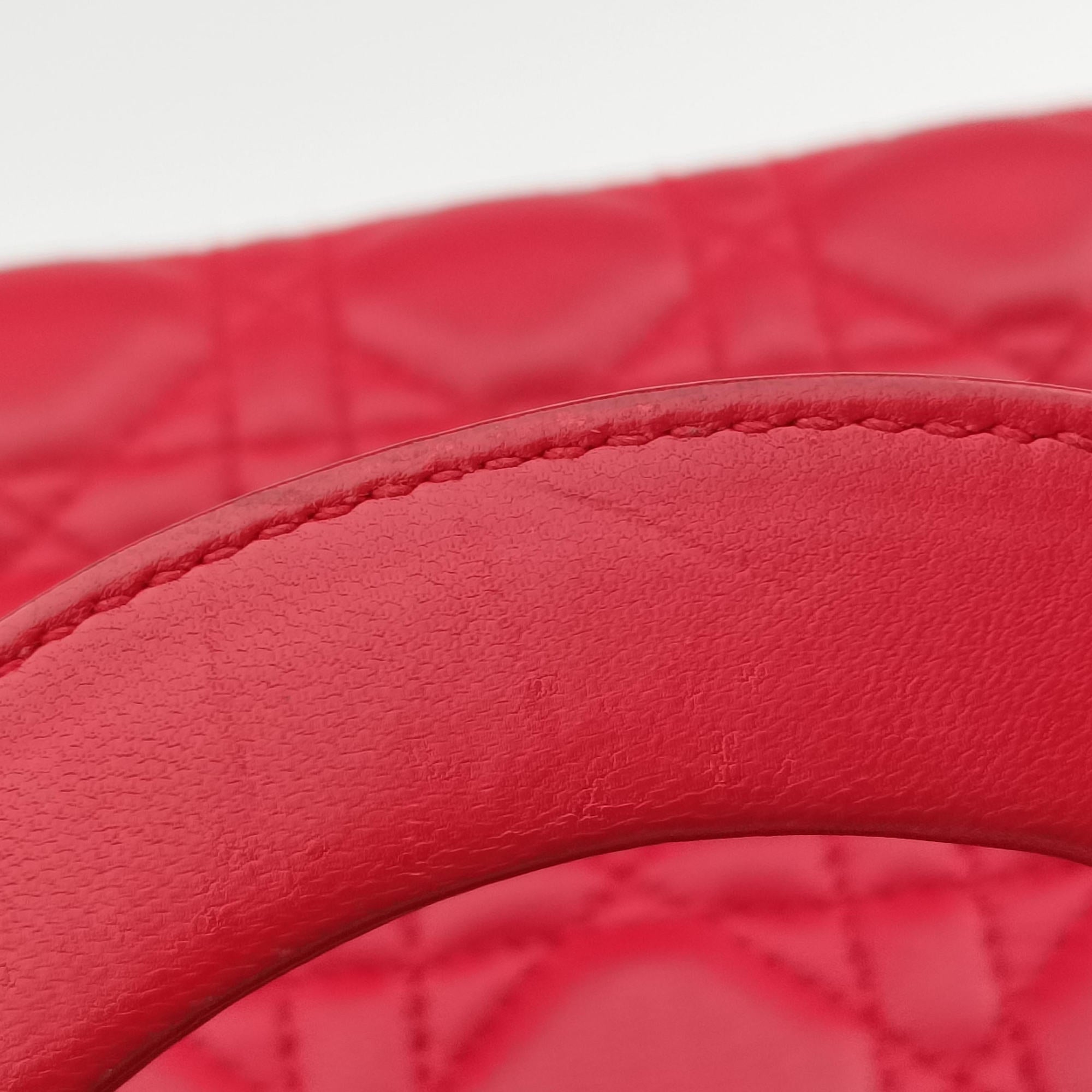 Pre-owned Christian Dior Lady Dior Red lambskin  shoulderbag | stylenewstar