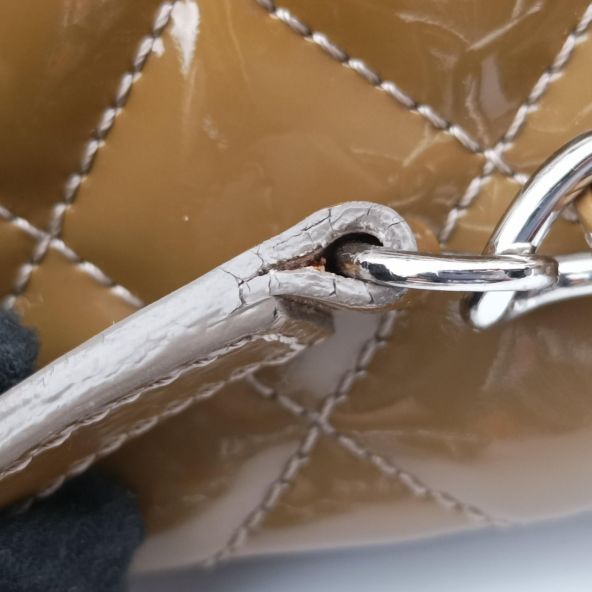 Pre-owned Chanel Mademoiselle Bowling Light Brown Patent A50557 shoulderbag | stylenewstar