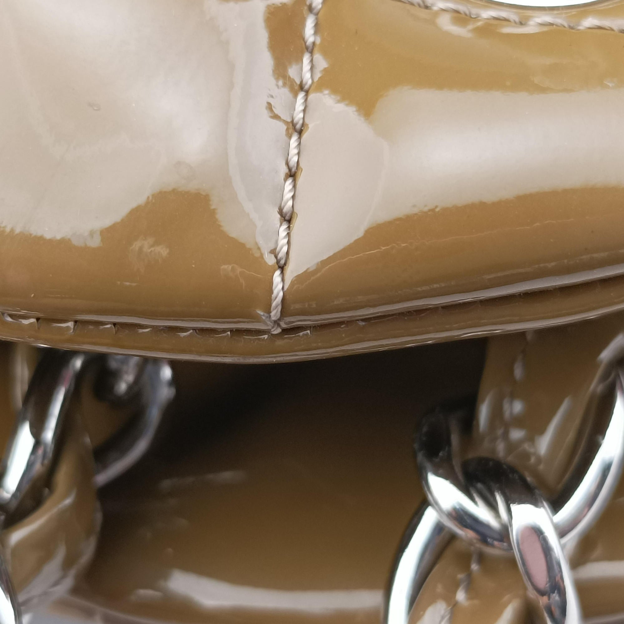 Pre-owned Chanel Mademoiselle Bowling Light Brown Patent A50557 shoulderbag | stylenewstar