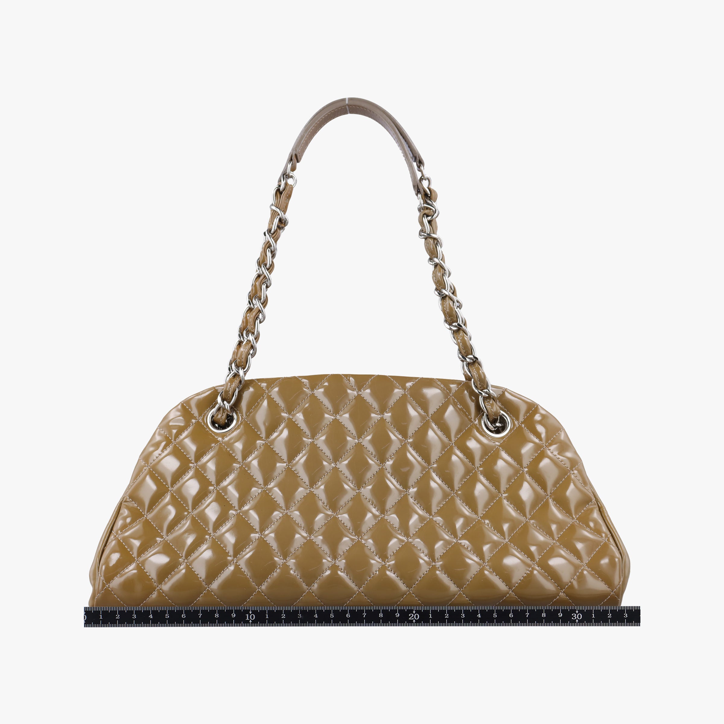 Pre-owned Chanel Mademoiselle Bowling Light Brown Patent A50557 shoulderbag | stylenewstar