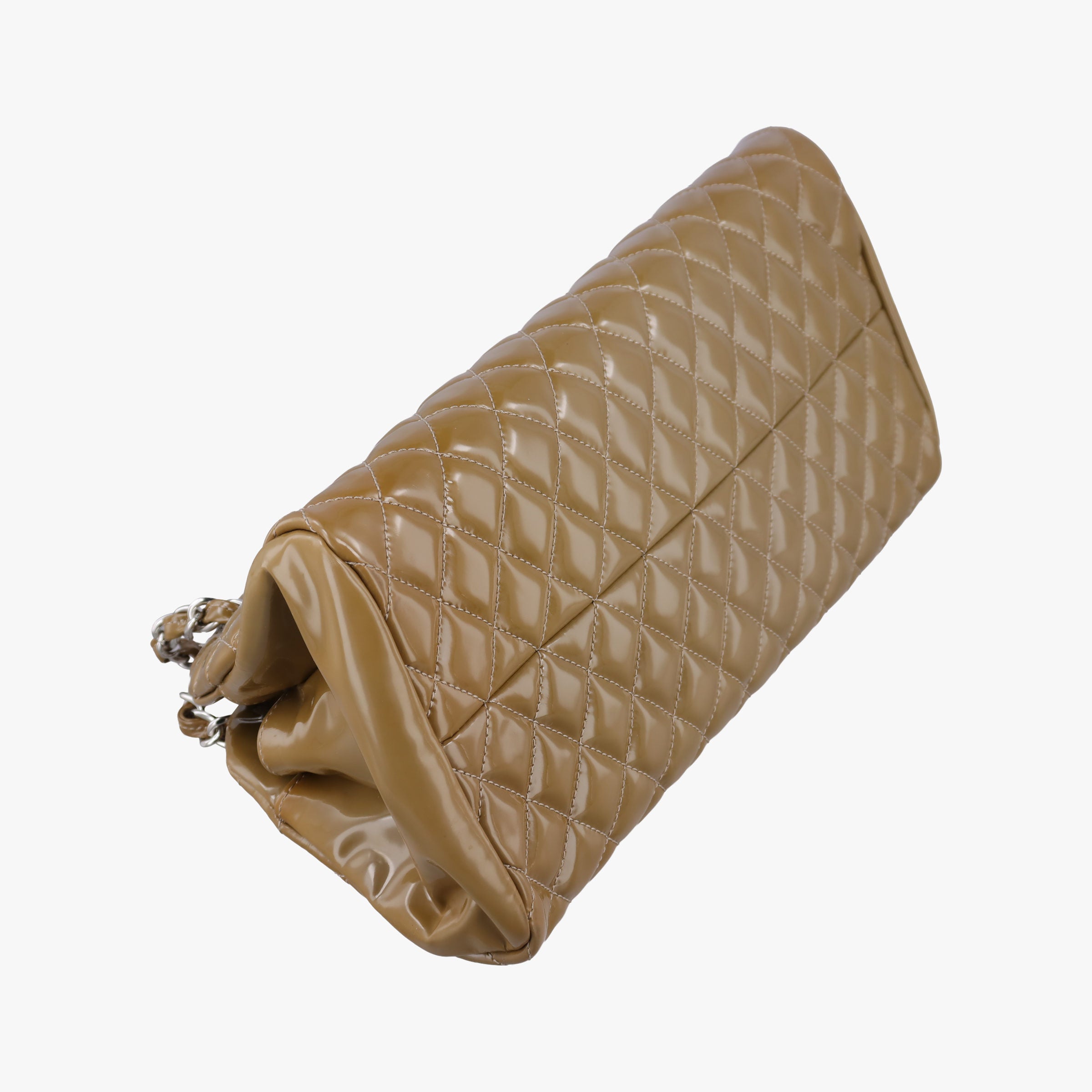 Pre-owned Chanel Mademoiselle Bowling Light Brown Patent A50557 shoulderbag | stylenewstar
