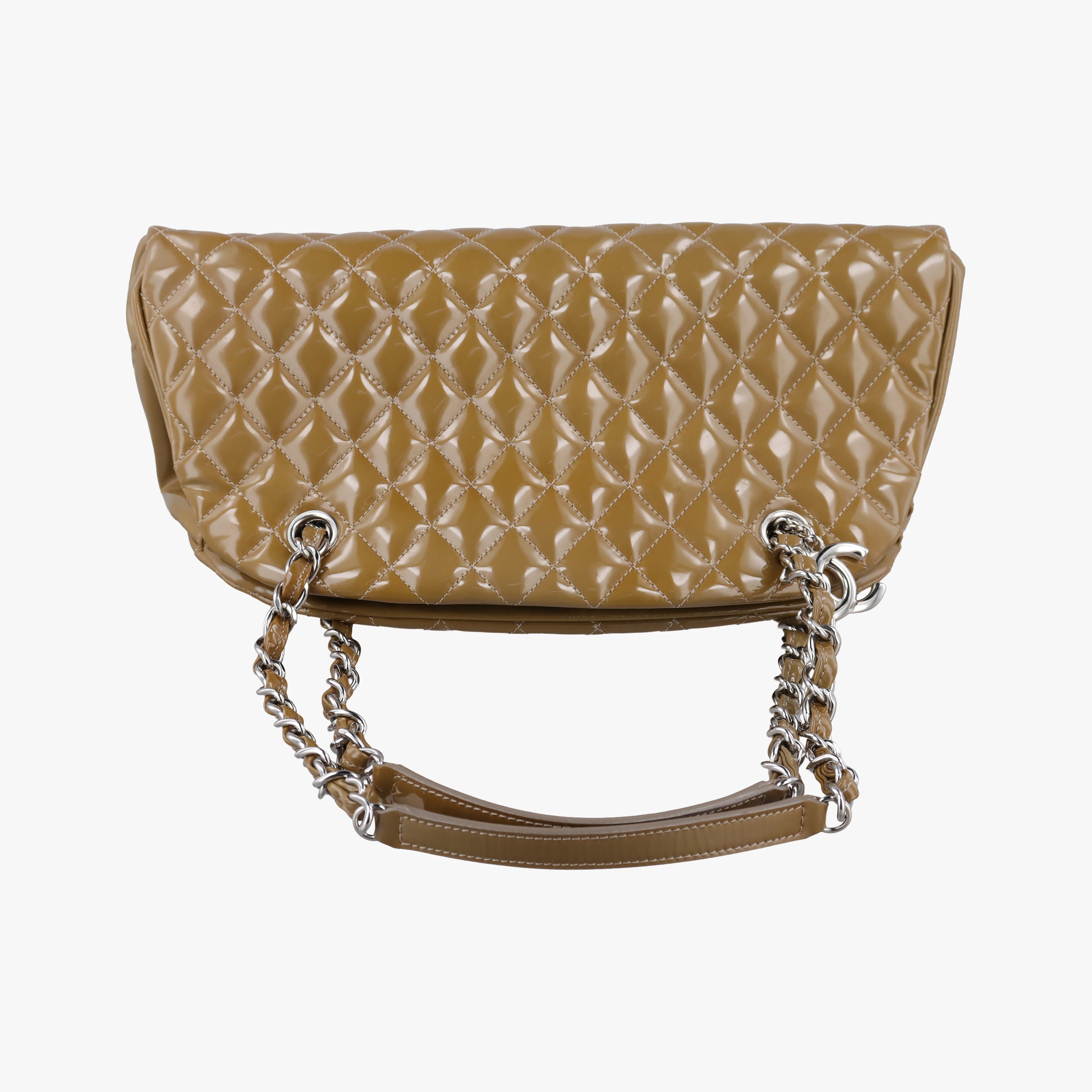Pre-owned Chanel Mademoiselle Bowling Light Brown Patent A50557 shoulderbag | stylenewstar