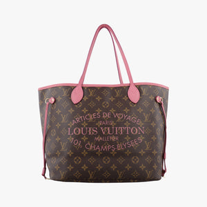 Pre-owned Louis Vuitton NEVERFULL MM Brown × Rose Velours Monogram Ikat Flower M40939 shoulderbag | stylenewstar