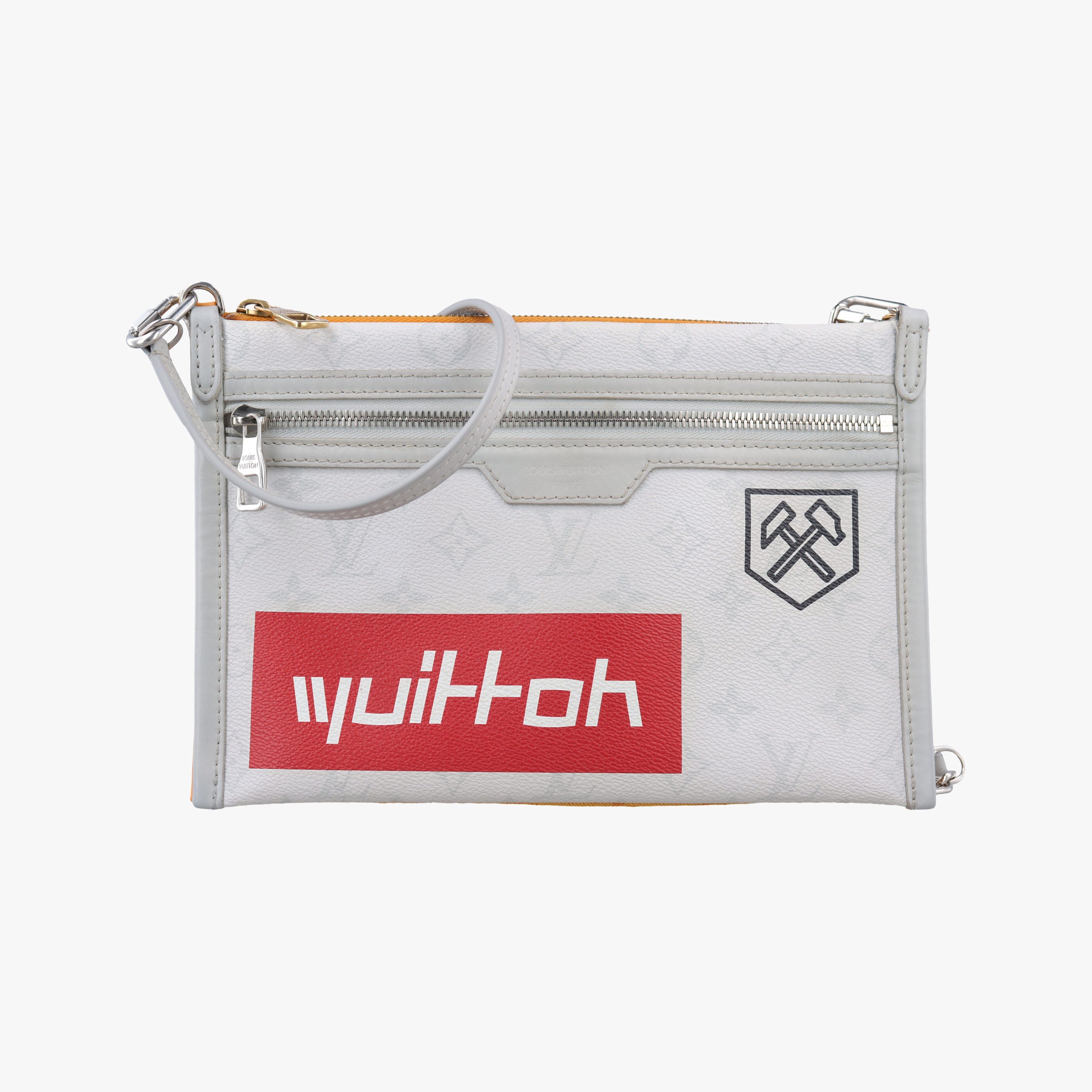 Pre-owned Louis Vuitton Flat Messenger White×orange White Monogram Canvas x Ocher Monogram Denim M44640 shoulderbag | stylenewstar