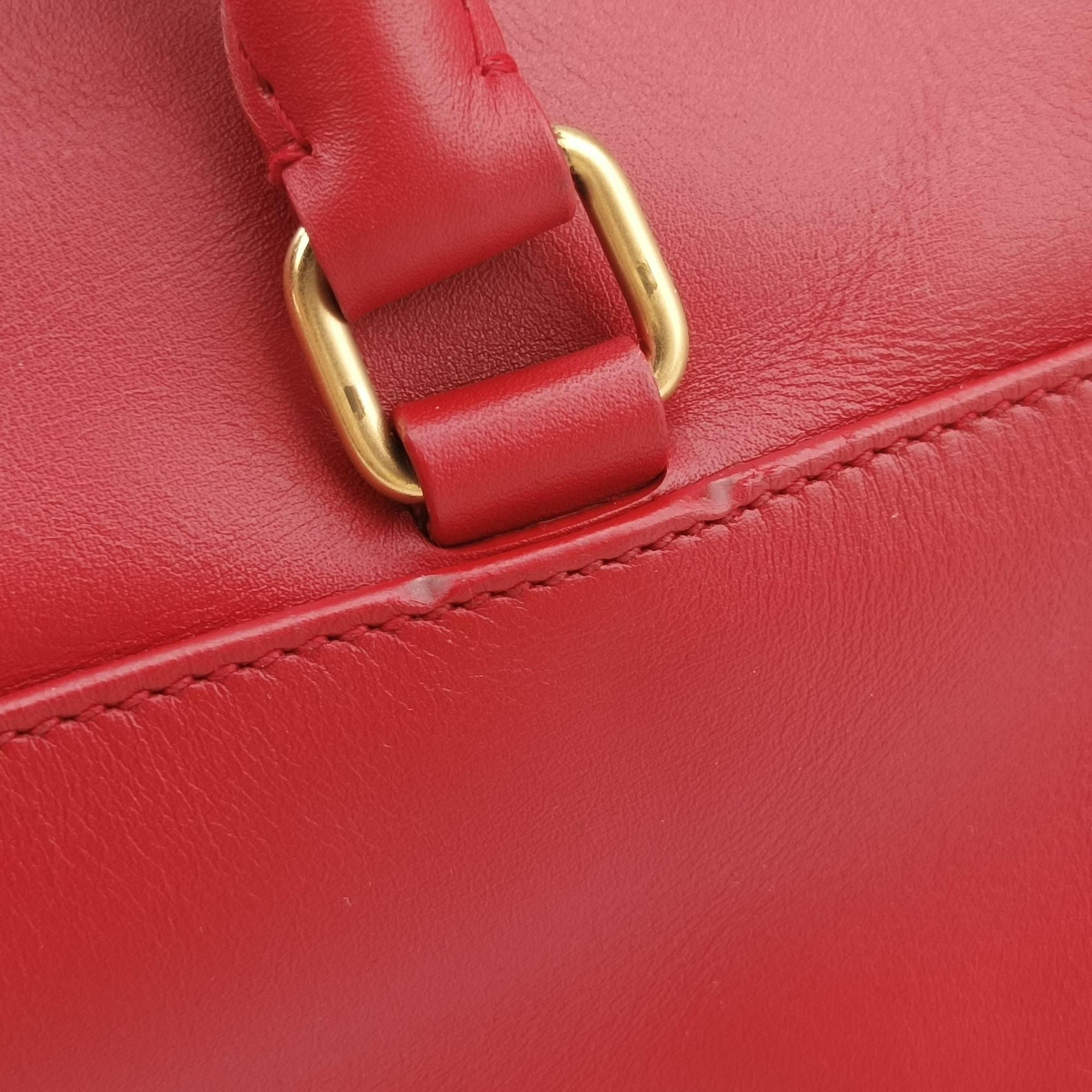 Pre-owned Yves Saint Laurent CLASSIC BABY DUFFLE Red Leather 330958 shoulderbag | stylenewstar